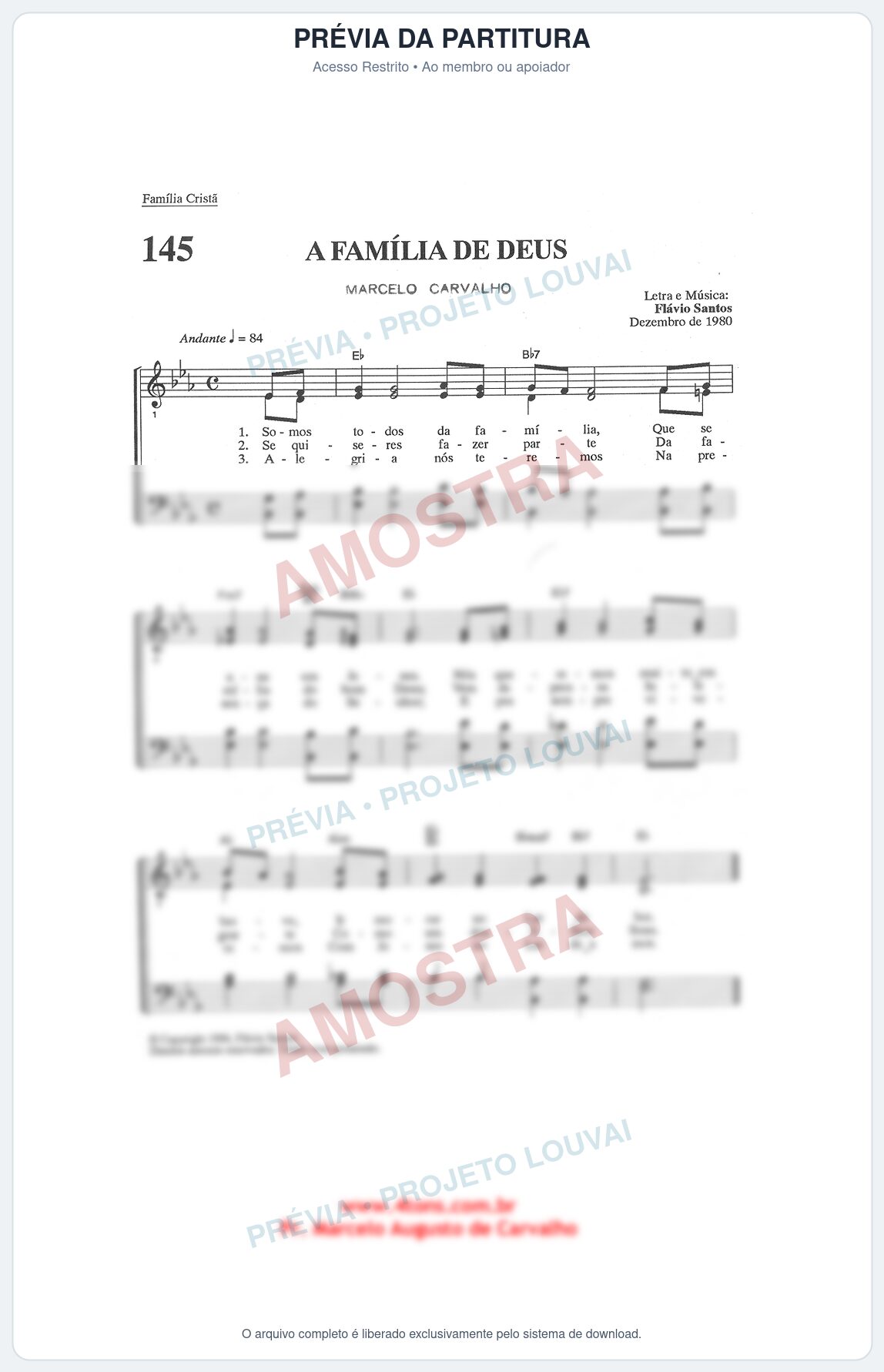 Prévia protegida da primeira página da partitura Partitura para Coral ou Grupo vocal - A Família de Deus - Partituras Diversas