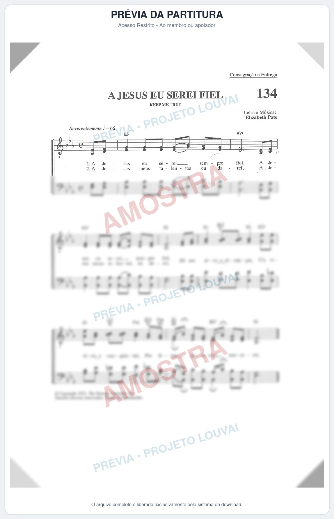 Prévia protegida da primeira página da partitura Partitura para Coral ou Grupo vocal - A Jesus Eu Serei Sempre Fiel - Partituras Diversas