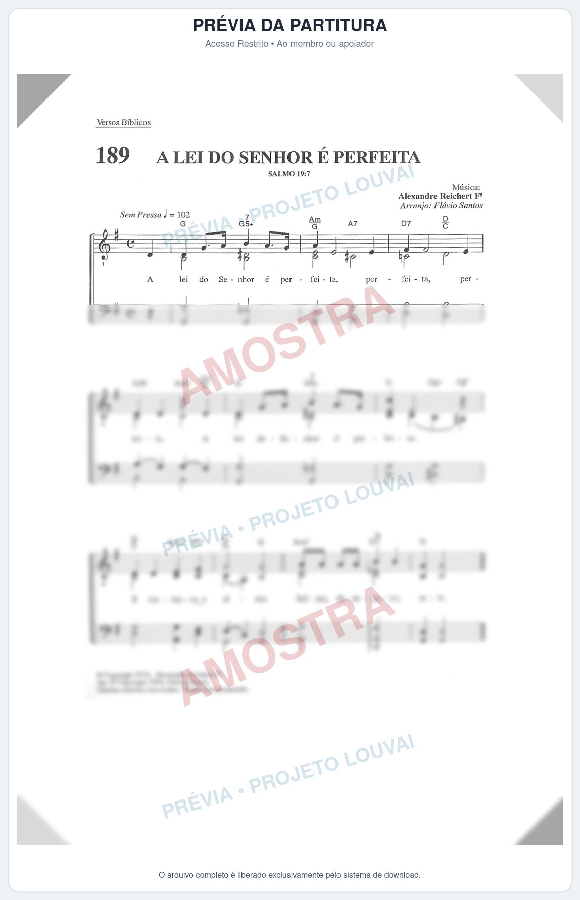 Prévia protegida da primeira página da partitura Partitura para Coral ou Grupo vocal - A Lei do Senhor é Perfeita - Partituras Diversas