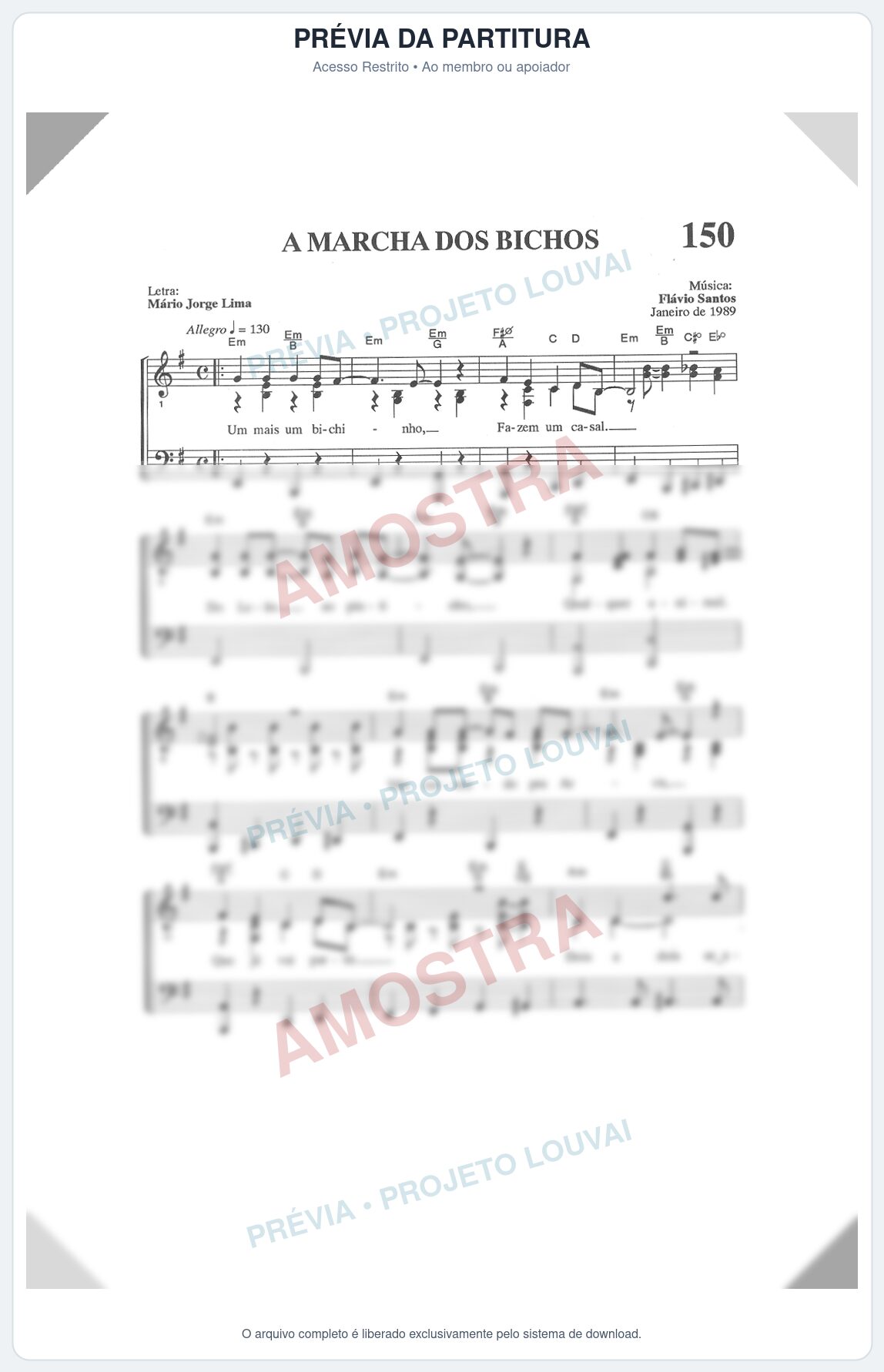 Prévia protegida da primeira página da partitura Partitura para Coral ou Grupo vocal - A Marcha dos Bichos - Partituras Diversas