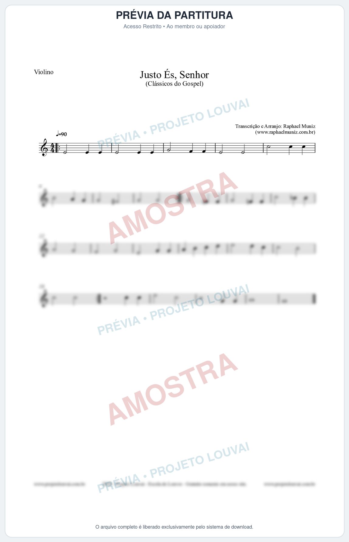 Prévia protegida da primeira página da partitura Partitura para Violino - Justo És Senhor - Cantor Cristão nº2 - Clássicos do Gospel
