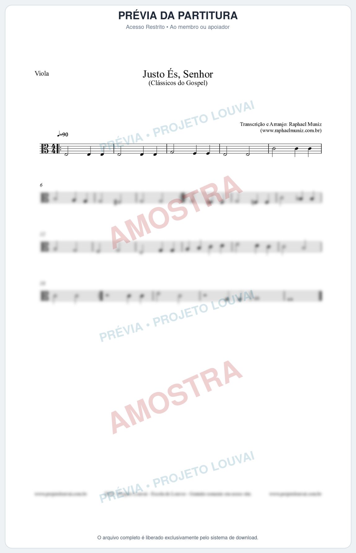 Prévia protegida da primeira página da partitura Partitura para Viola - Justo És Senhor - Cantor Cristão nº2 - Clássicos do Gospel