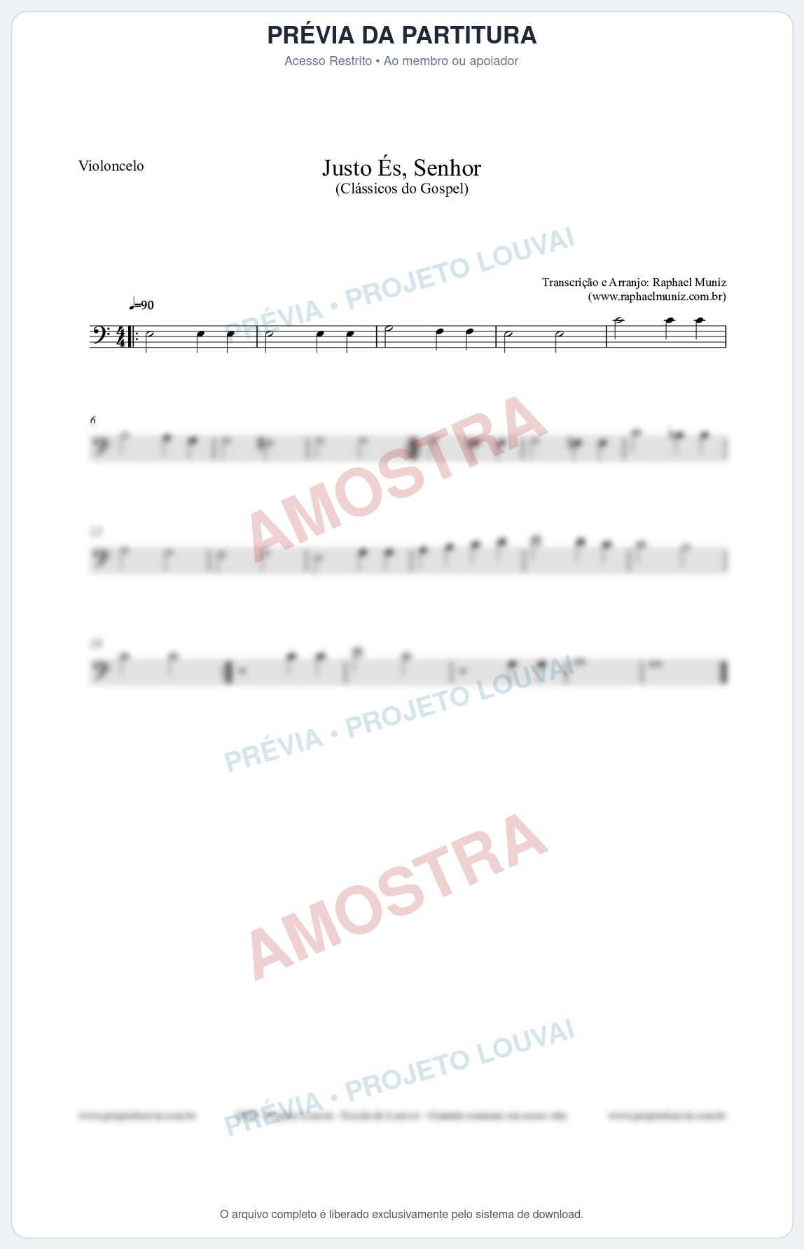 Prévia protegida da primeira página da partitura Partitura para Violoncelo - Justo És Senhor - Cantor Cristão nº2 - Clássicos do Gospel