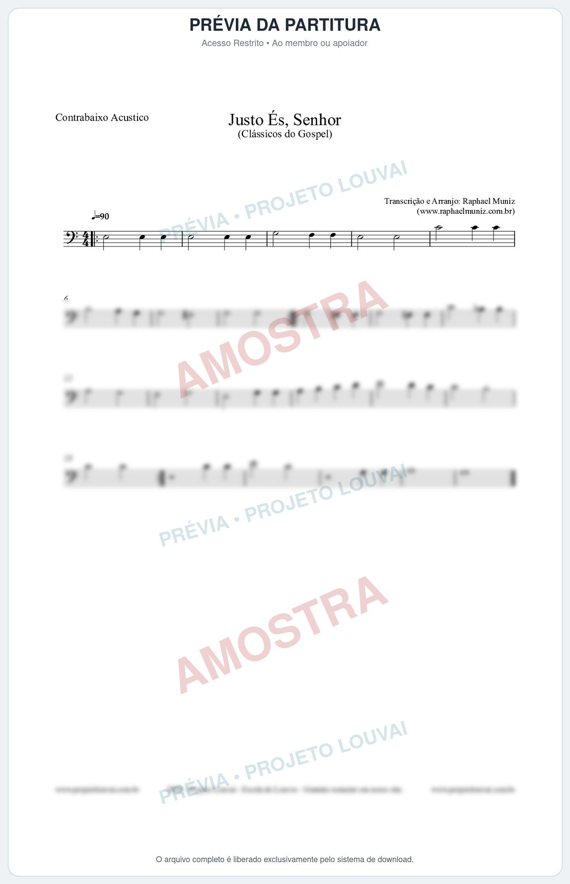 Prévia protegida da primeira página da partitura Partitura para Contrabaixo Acústico - Justo És Senhor - Cantor Cristão nº2 - Clássicos do Gospel