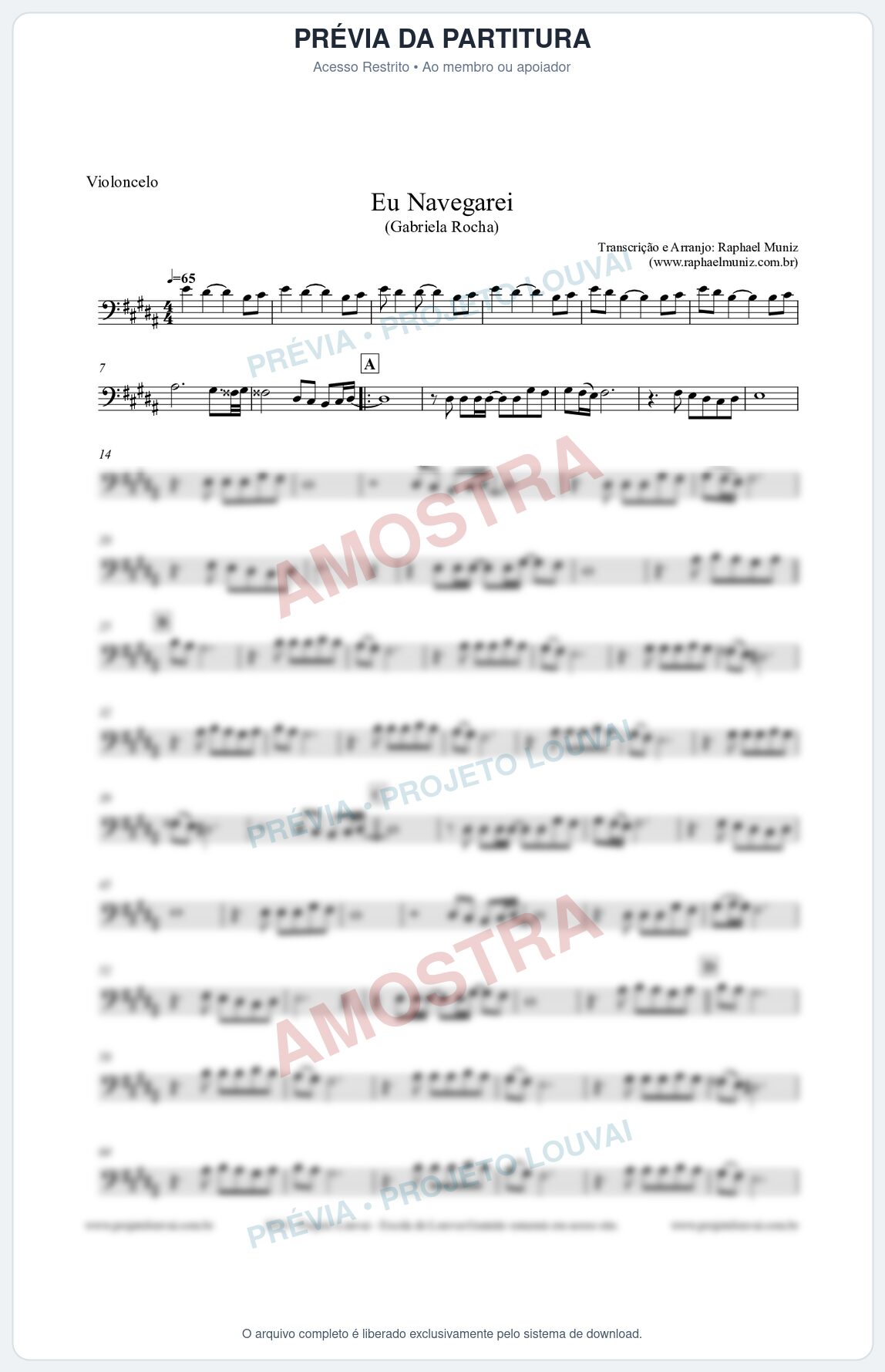 Prévia protegida da primeira página da partitura Partitura para Violoncelo - Eu Navegarei - Gabriela Rocha