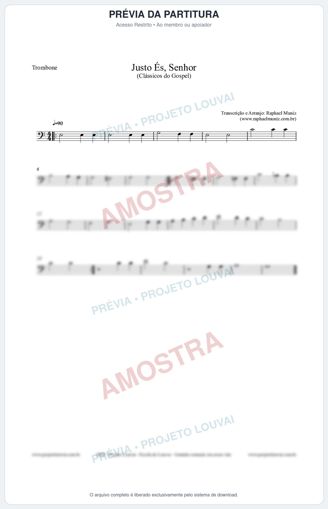 Prévia protegida da primeira página da partitura Partitura para Trombone - Justo És Senhor - Cantor Cristão nº2 - Clássicos do Gospel