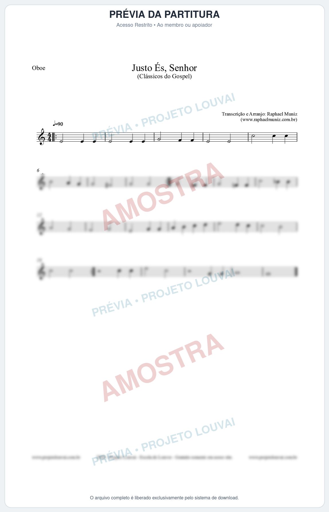 Prévia protegida da primeira página da partitura Partitura para Oboé - Justo És Senhor - Cantor Cristão nº2 - Clássicos do Gospel