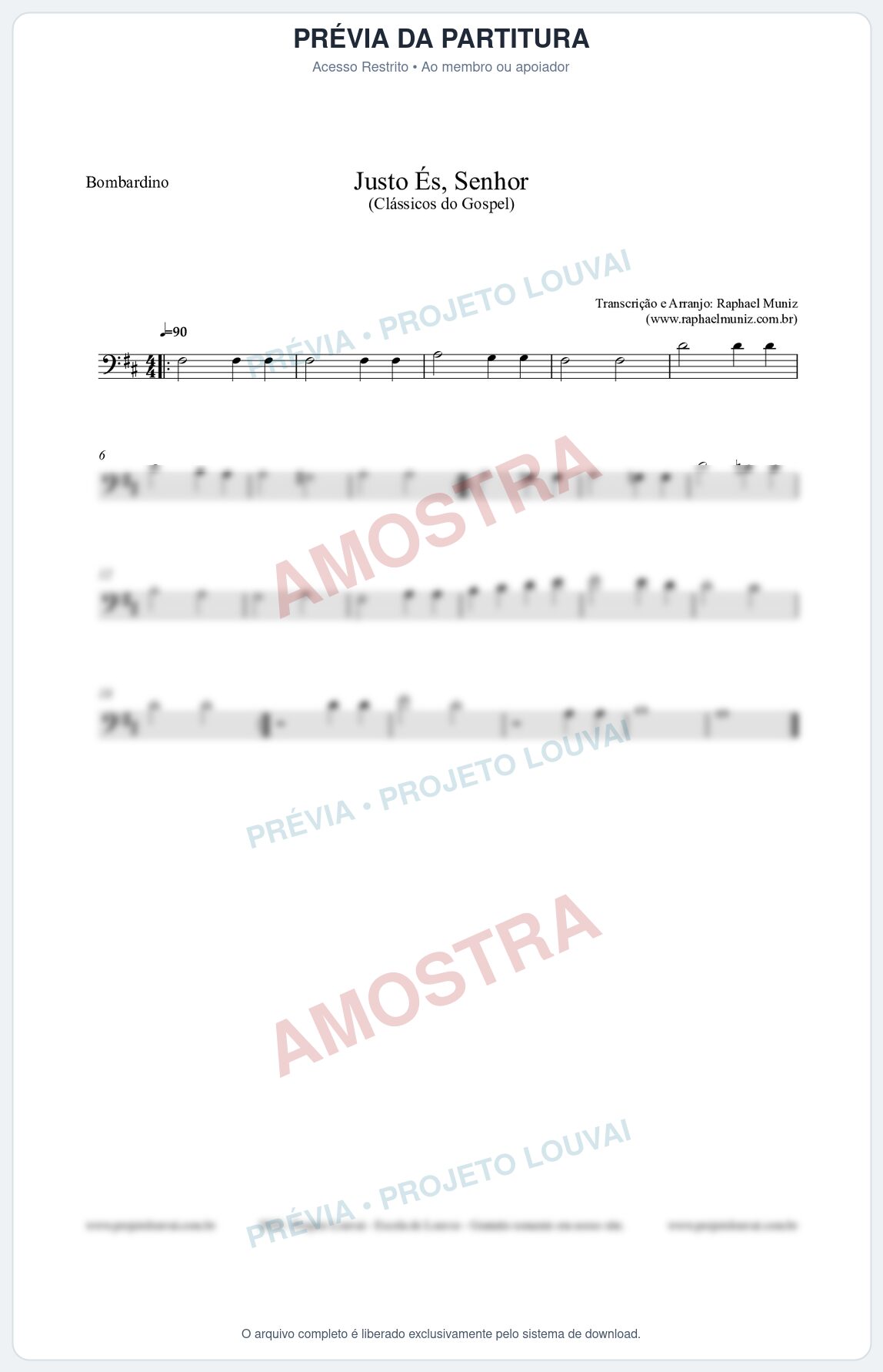 Prévia protegida da primeira página da partitura Partitura para Bombardino - Justo És Senhor - Cantor Cristão nº2 - Clássicos do Gospel