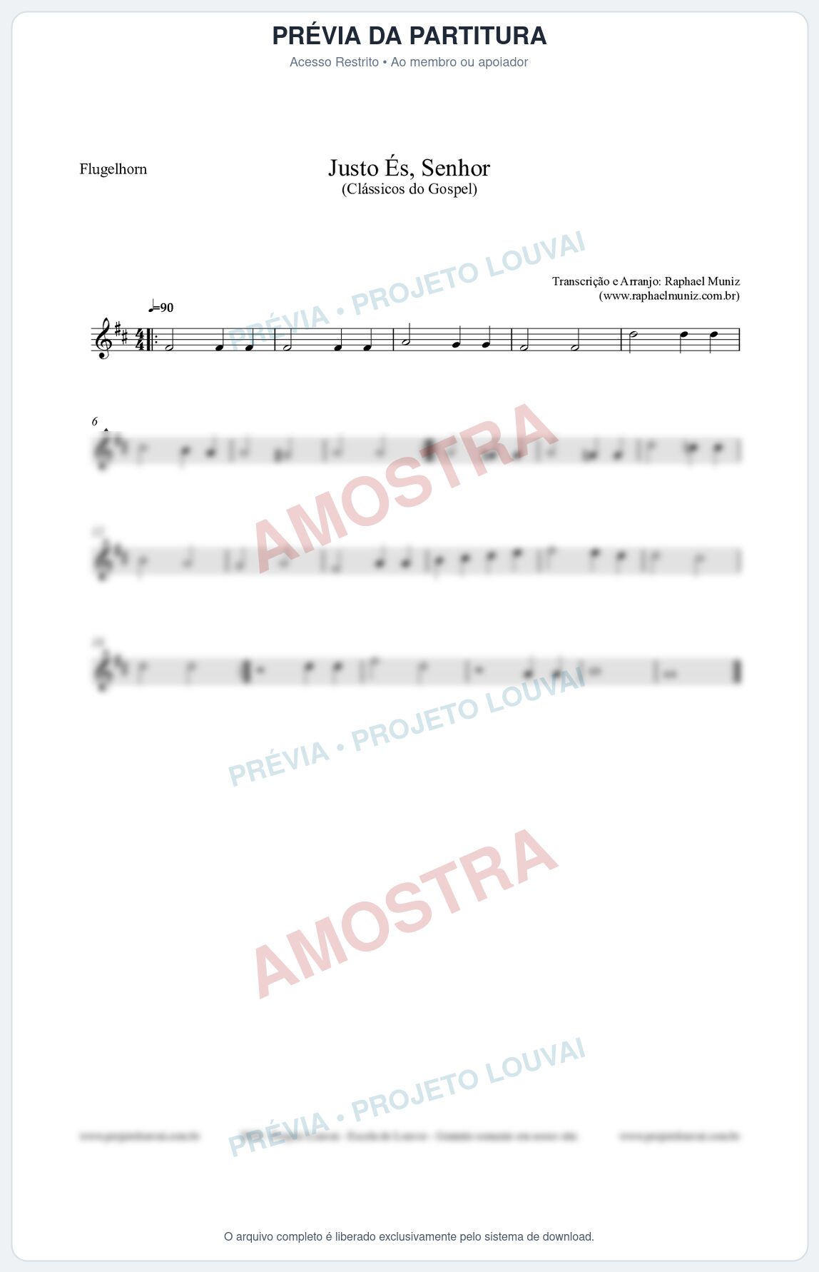 Prévia protegida da primeira página da partitura Partitura para Flugelhorn - Justo És Senhor - Cantor Cristão nº2 - Clássicos do Gospel