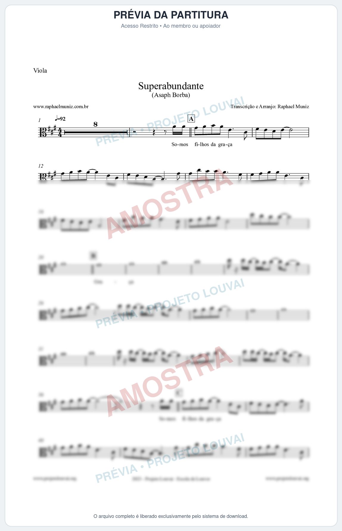 Prévia protegida da primeira página da partitura Partitura para Viola - Superabundante - Asaph Borba