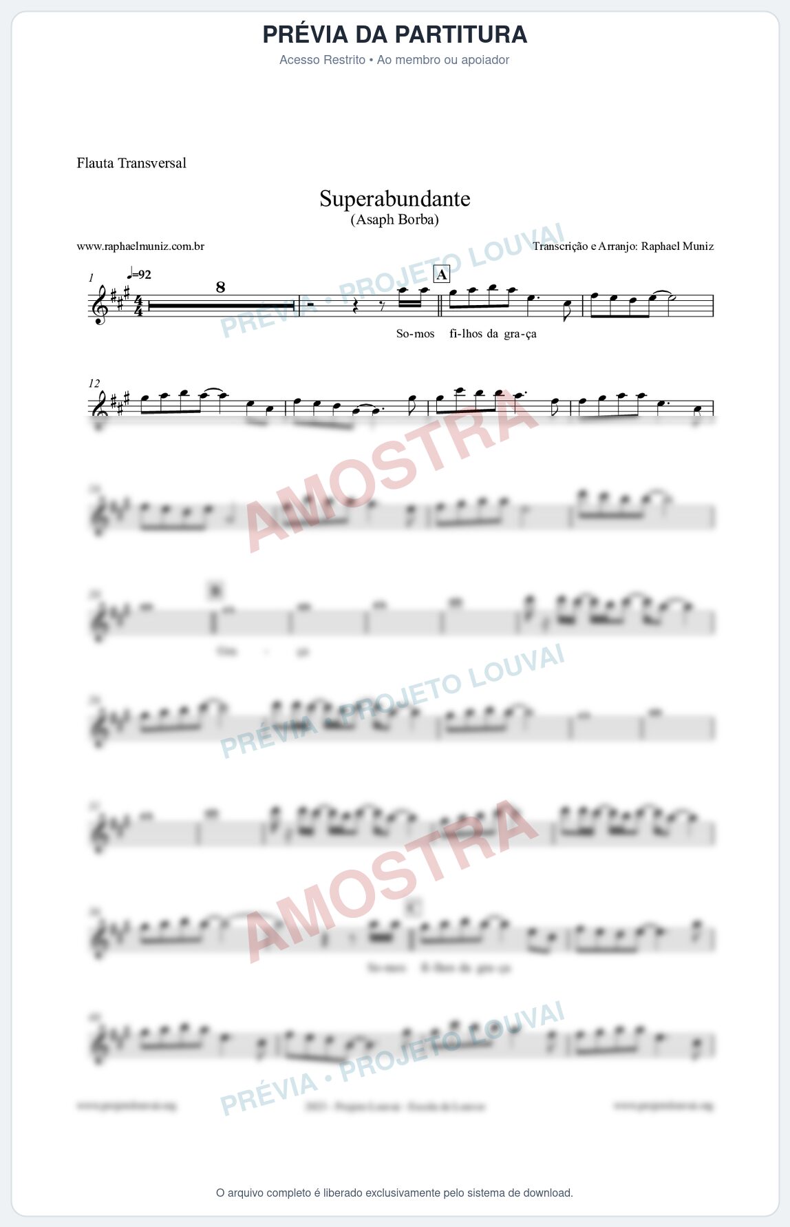 Prévia protegida da primeira página da partitura Partitura para Flauta Transversal - Superabundante - Asaph Borba