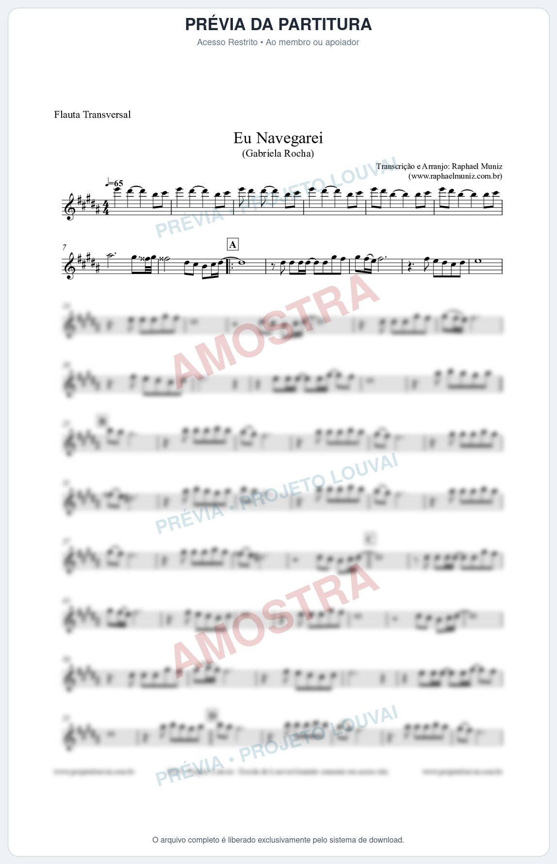 Prévia protegida da primeira página da partitura Partitura para Flauta Transversal - Eu Navegarei - Gabriela Rocha