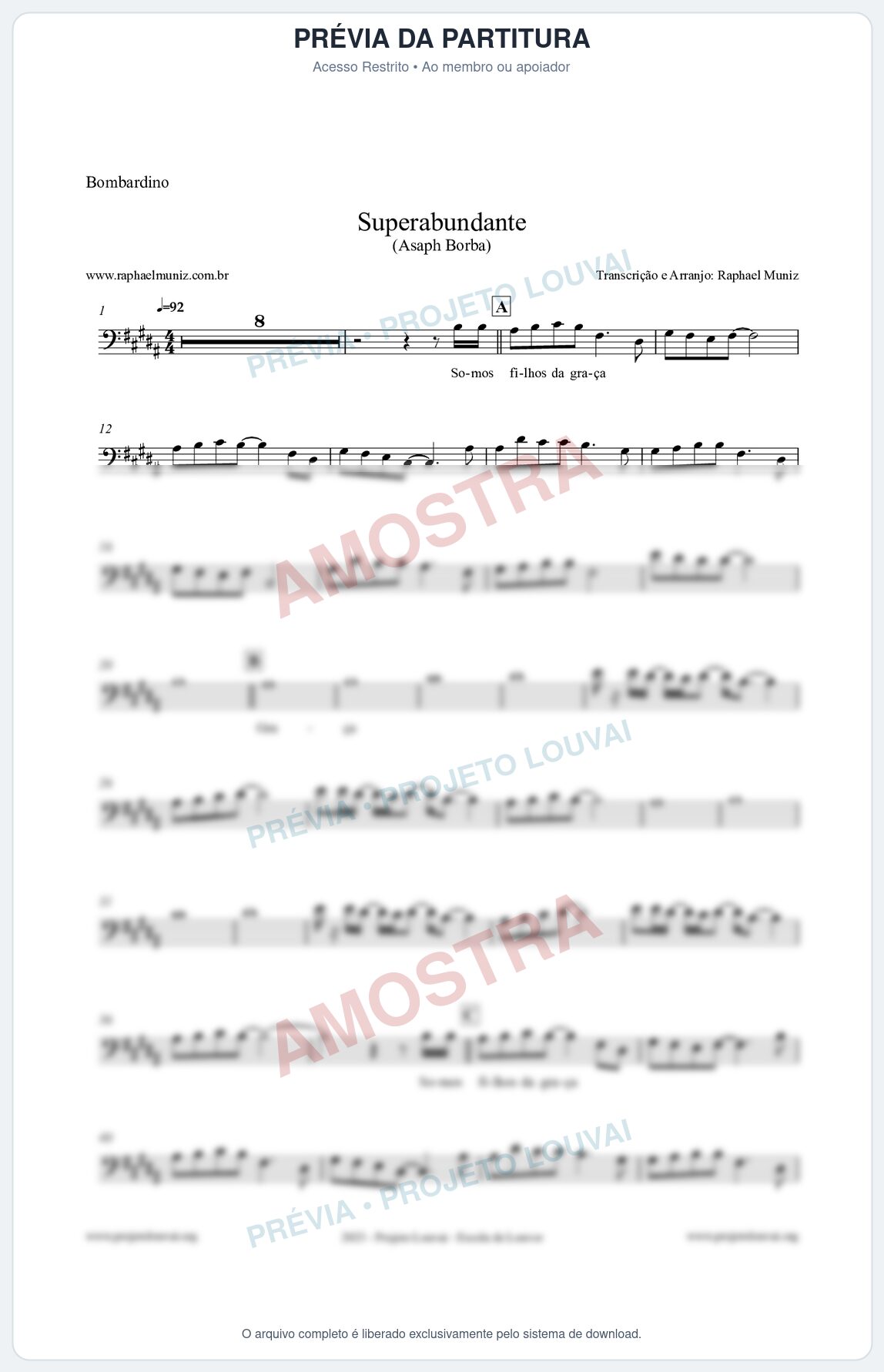 Prévia protegida da primeira página da partitura Partitura para Bombardino - Superabundante - Asaph Borba