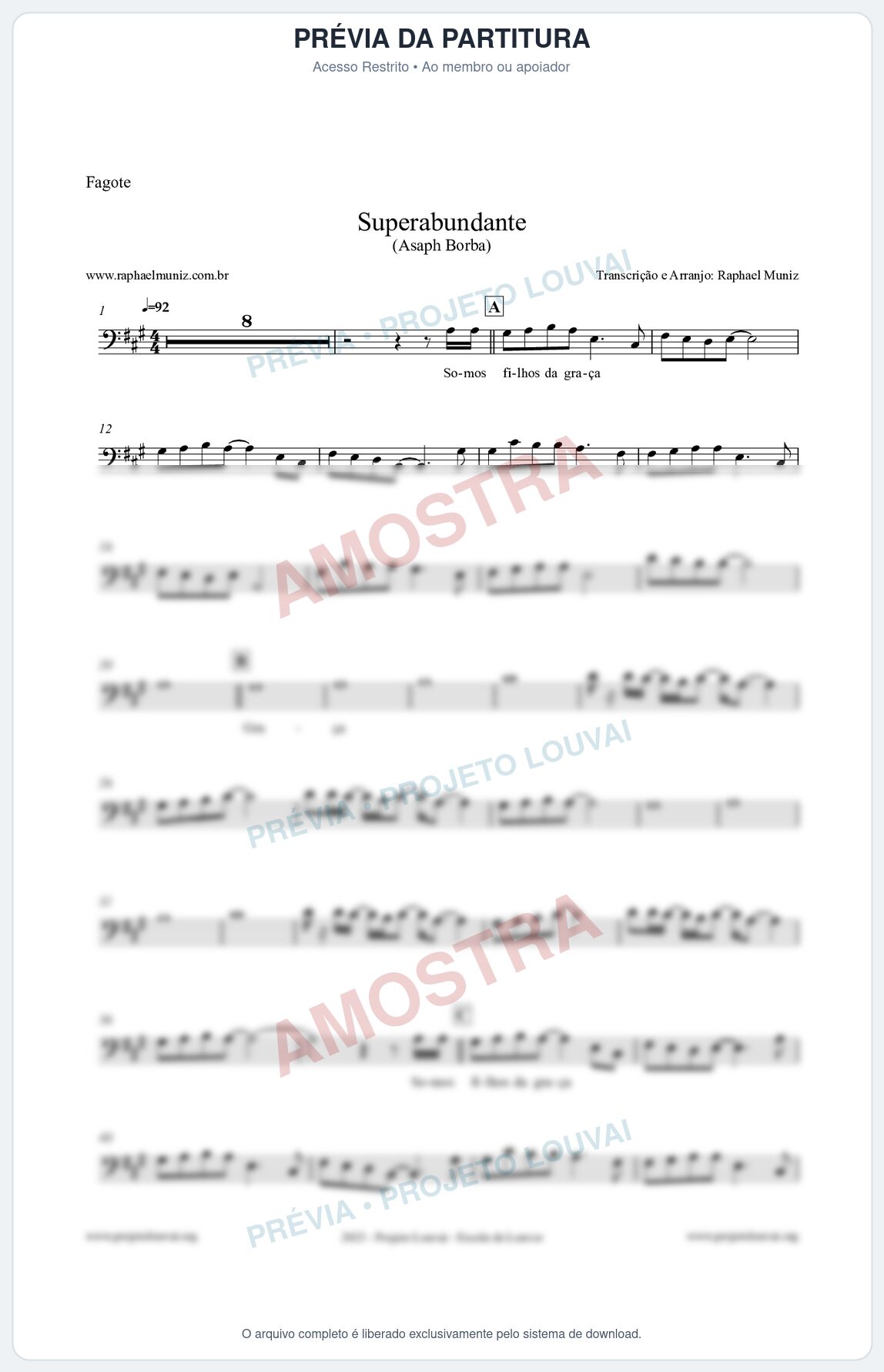 Prévia protegida da primeira página da partitura Partitura para Fagote - Superabundante - Asaph Borba