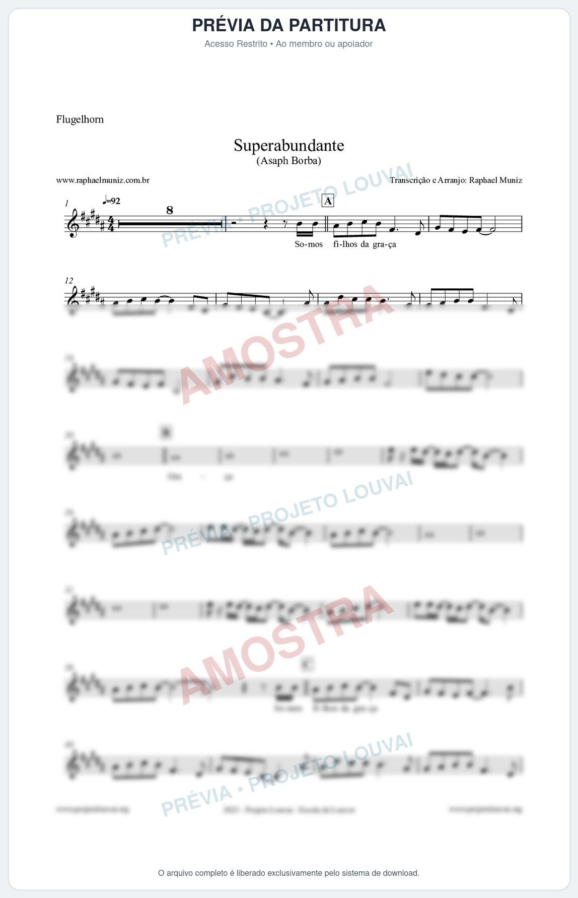 Prévia protegida da primeira página da partitura Partitura para Flugelhorn - Superabundante - Asaph Borba