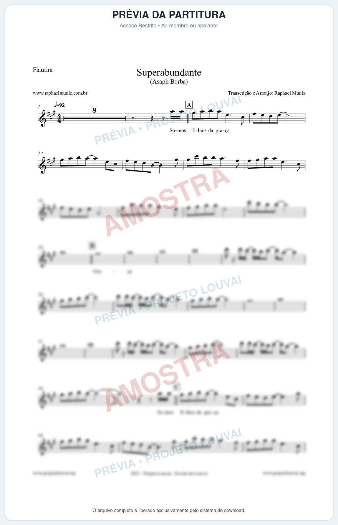 Prévia protegida da primeira página da partitura Partitura para Flautim - Superabundante - Asaph Borba