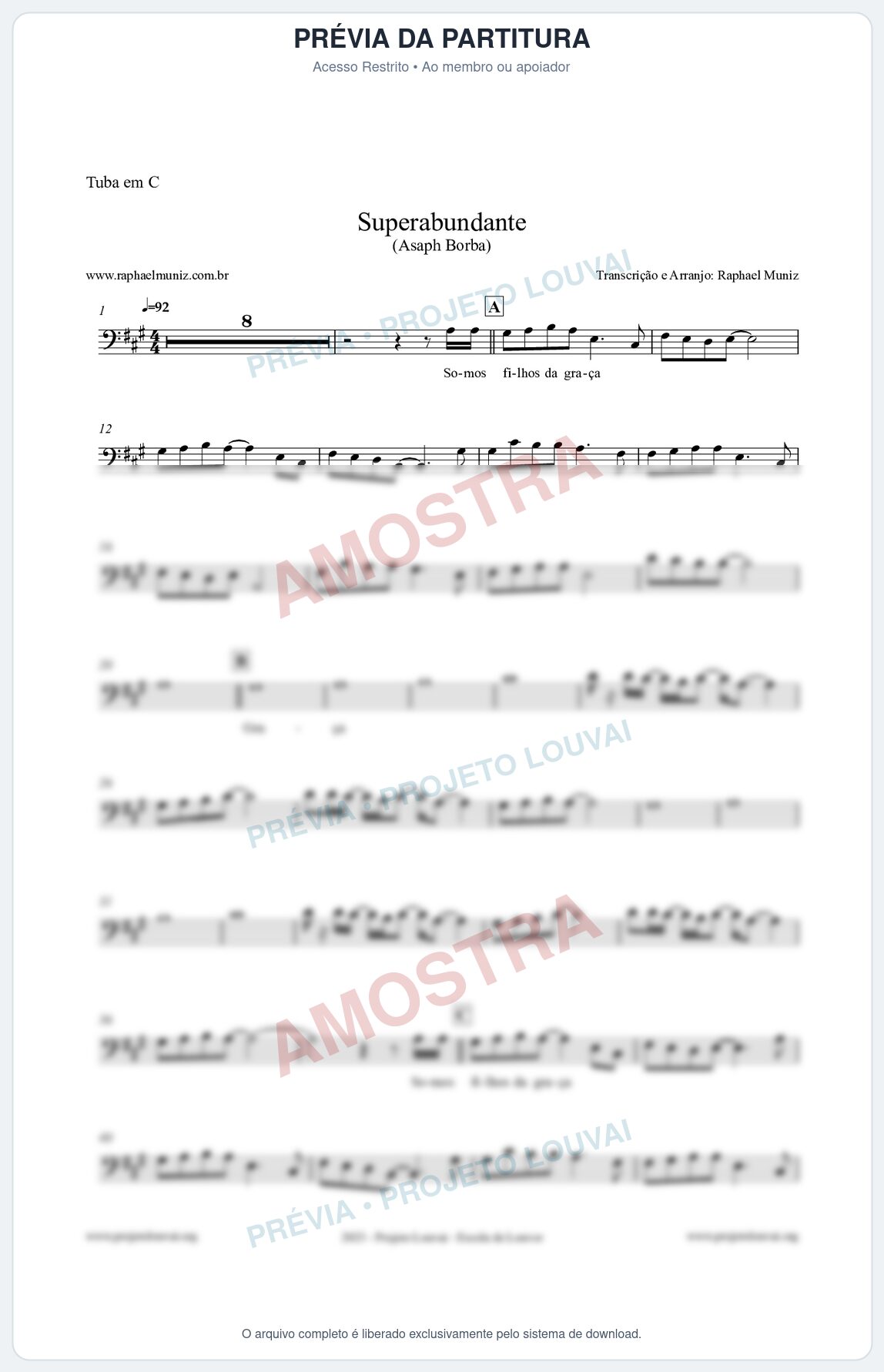 Prévia protegida da primeira página da partitura Partitura para Tuba em C - Superabundante - Asaph Borba