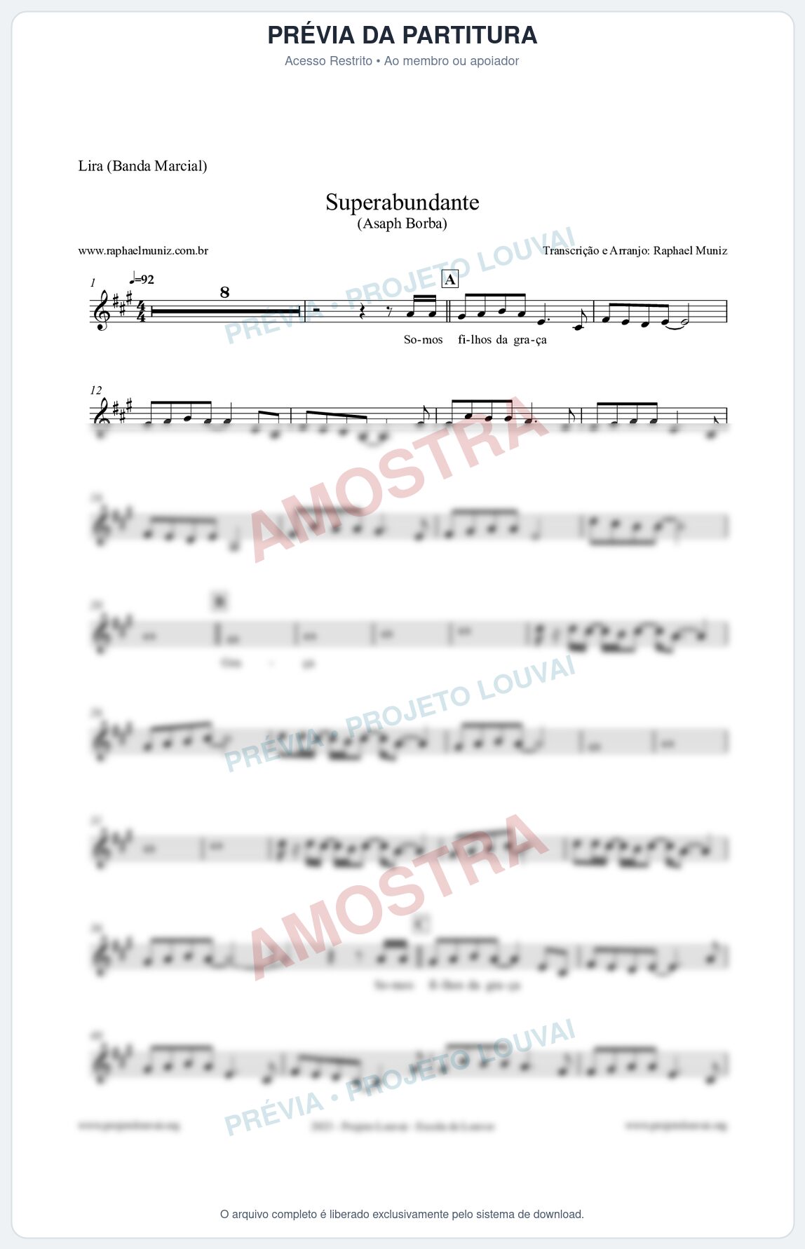 Prévia protegida da primeira página da partitura Partitura para Lira (Banda Marcial) - Superabundante - Asaph Borba