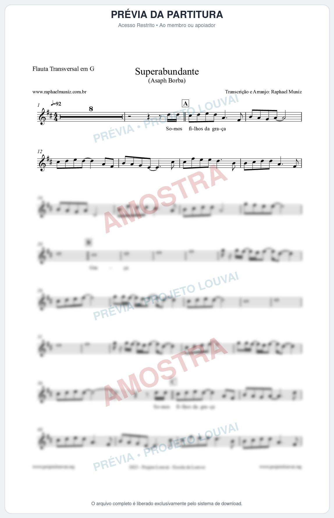 Prévia protegida da primeira página da partitura Partitura para Flauta Transversal em G - Superabundante - Asaph Borba