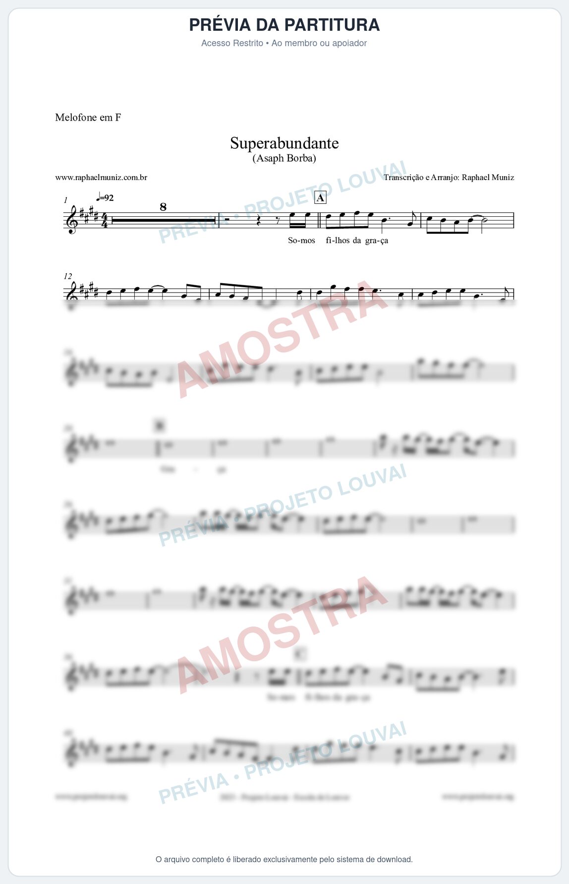 Prévia protegida da primeira página da partitura Partitura para Melofone em F - Superabundante - Asaph Borba