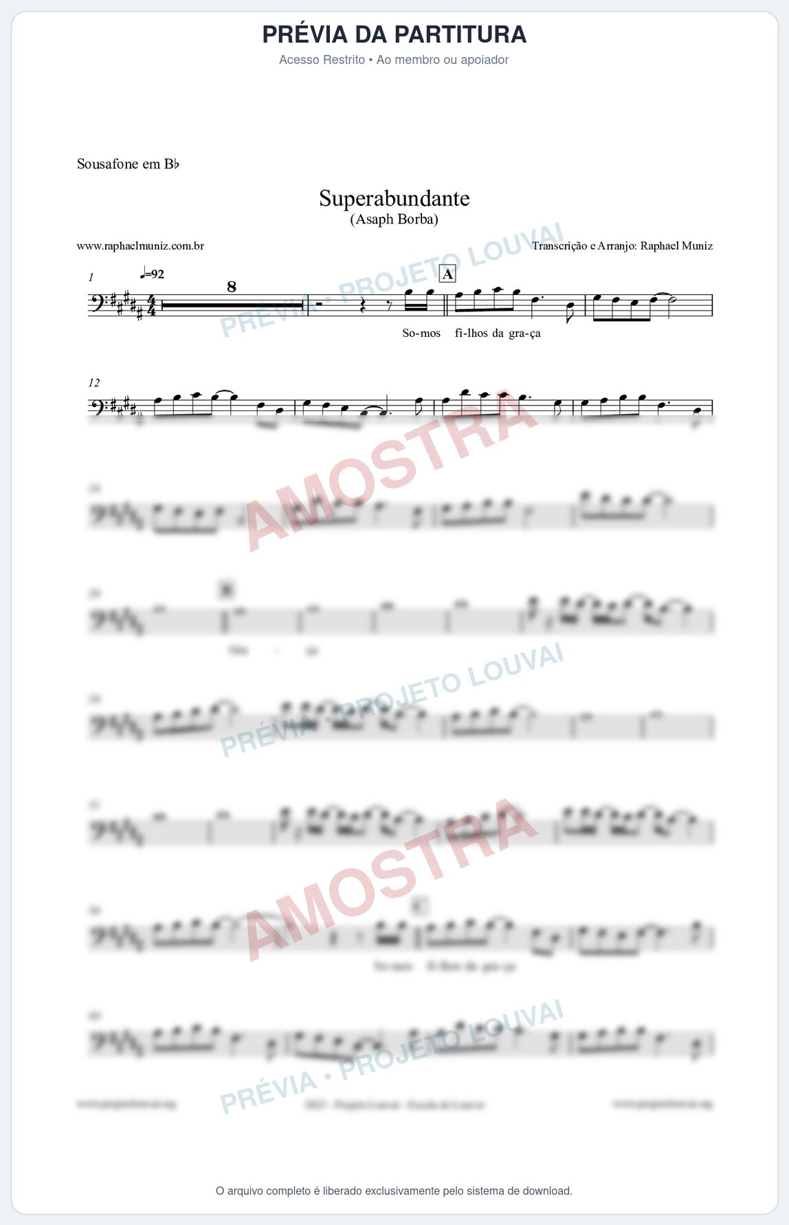 Prévia protegida da primeira página da partitura Partitura para Sousafone em Bb - Superabundante - Asaph Borba