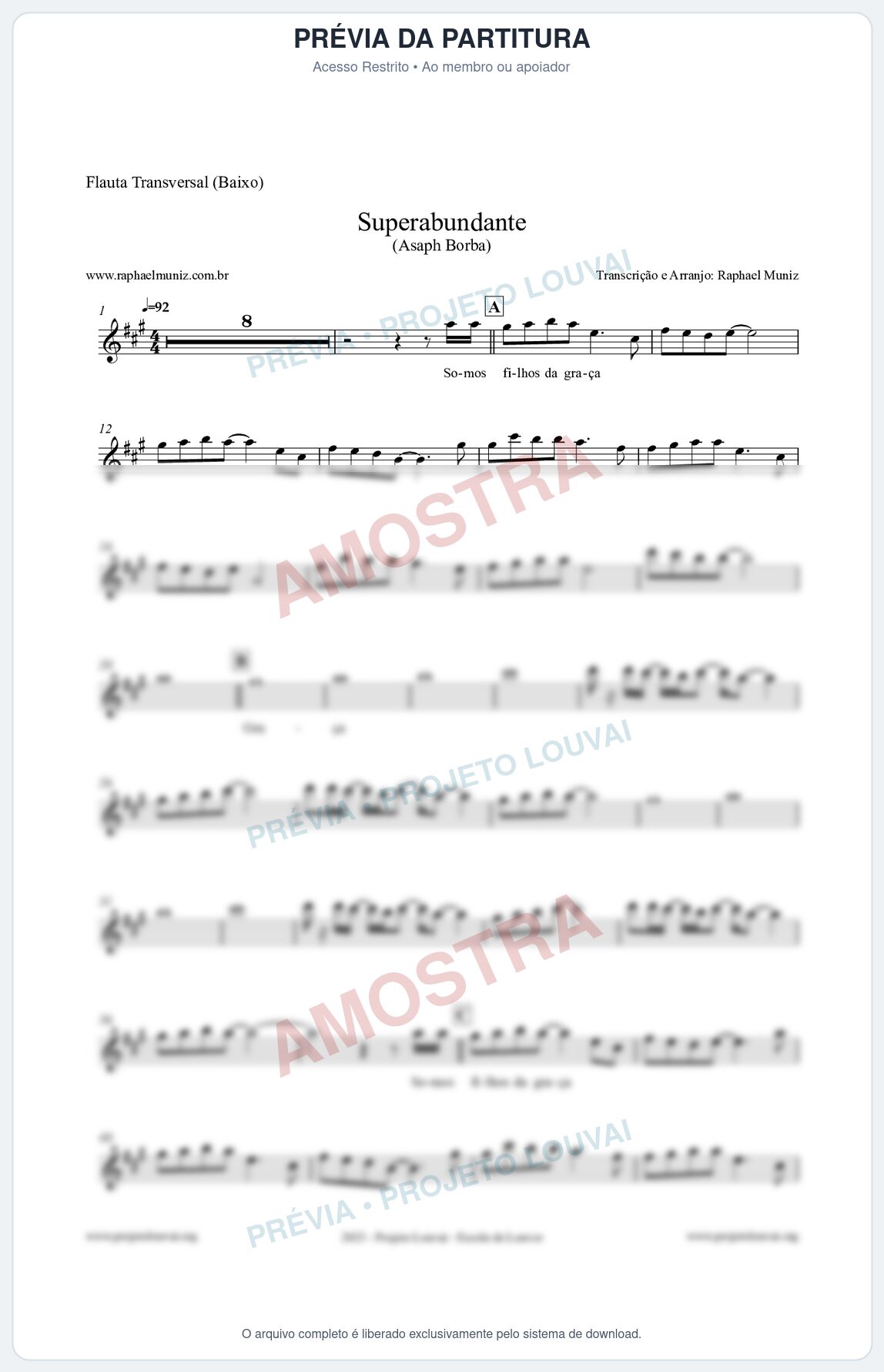 Prévia protegida da primeira página da partitura Partitura para Flauta Transversal (Baixo) - Superabundante - Asaph Borba