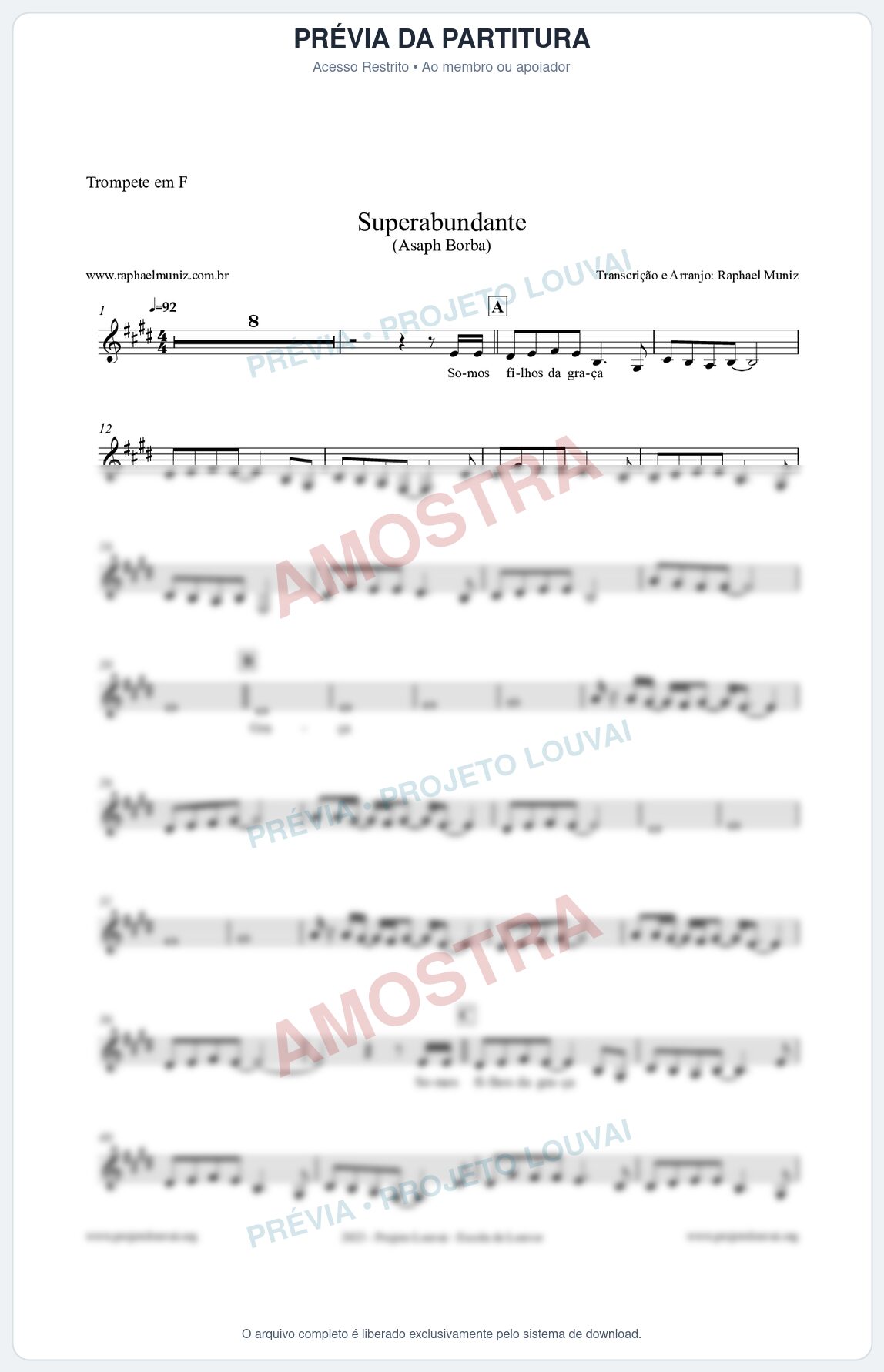 Prévia protegida da primeira página da partitura Partitura para Trompete em F - Superabundante - Asaph Borba