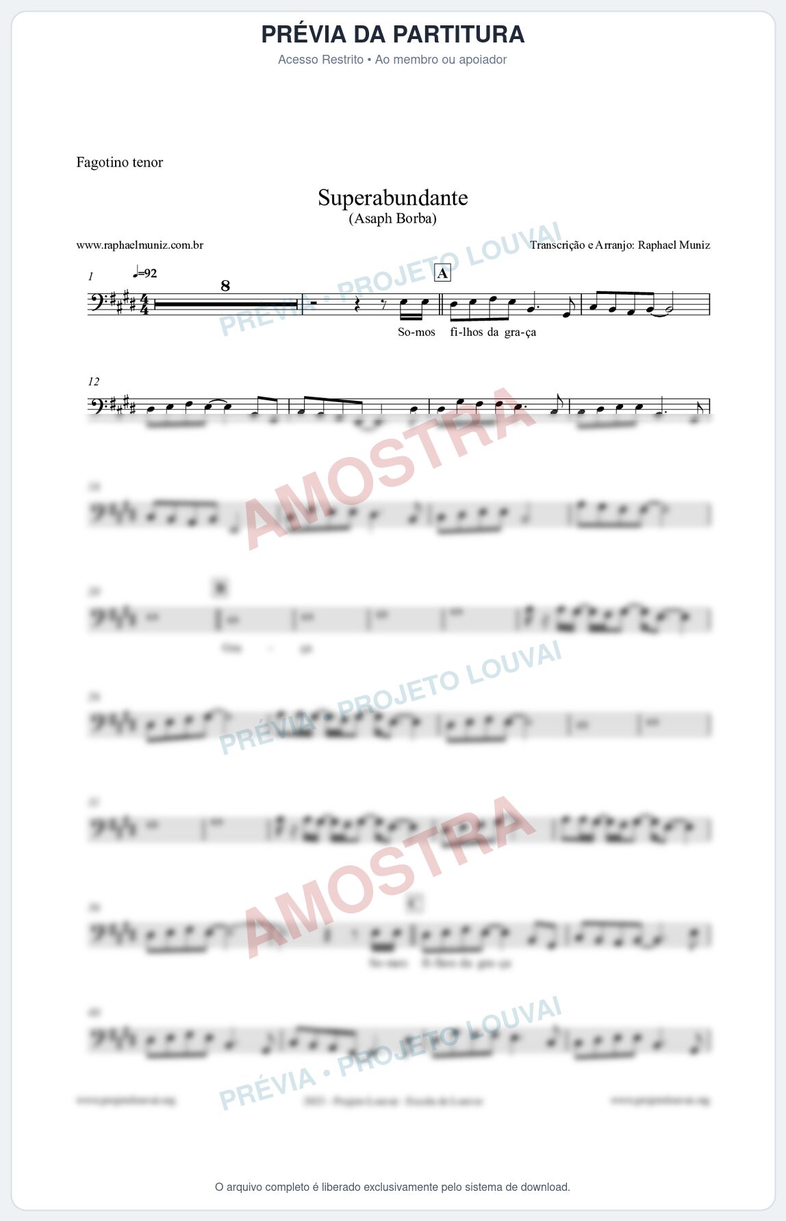 Prévia protegida da primeira página da partitura Partitura para Fagotino tenor - Superabundante - Asaph Borba