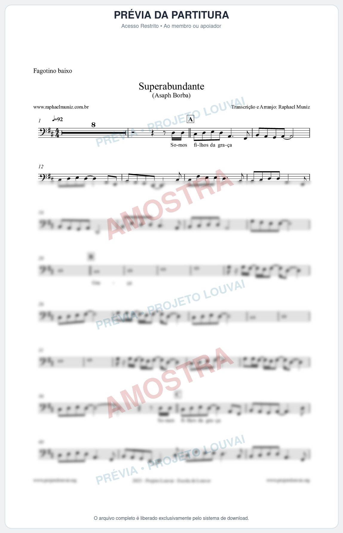 Prévia protegida da primeira página da partitura Partitura para Fagotino baixo - Superabundante - Asaph Borba