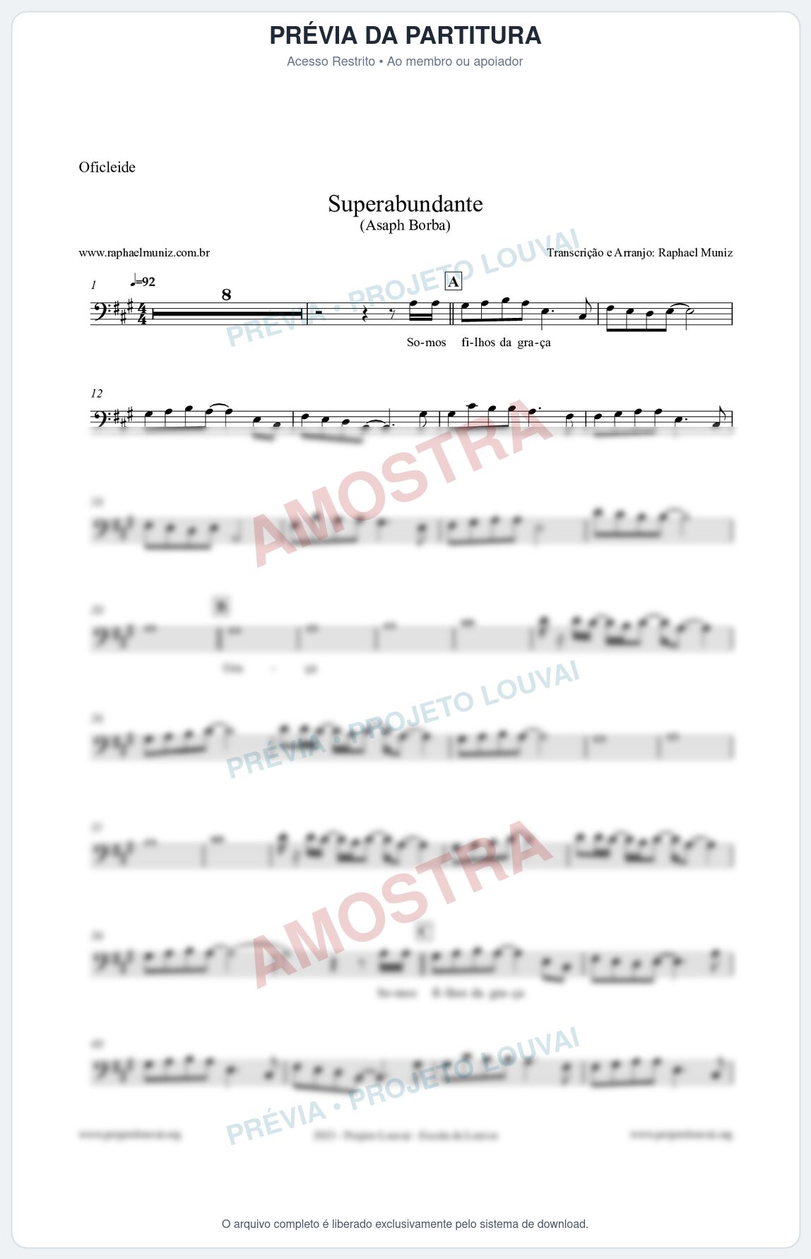 Prévia protegida da primeira página da partitura Partitura para Oficleide - Superabundante - Asaph Borba