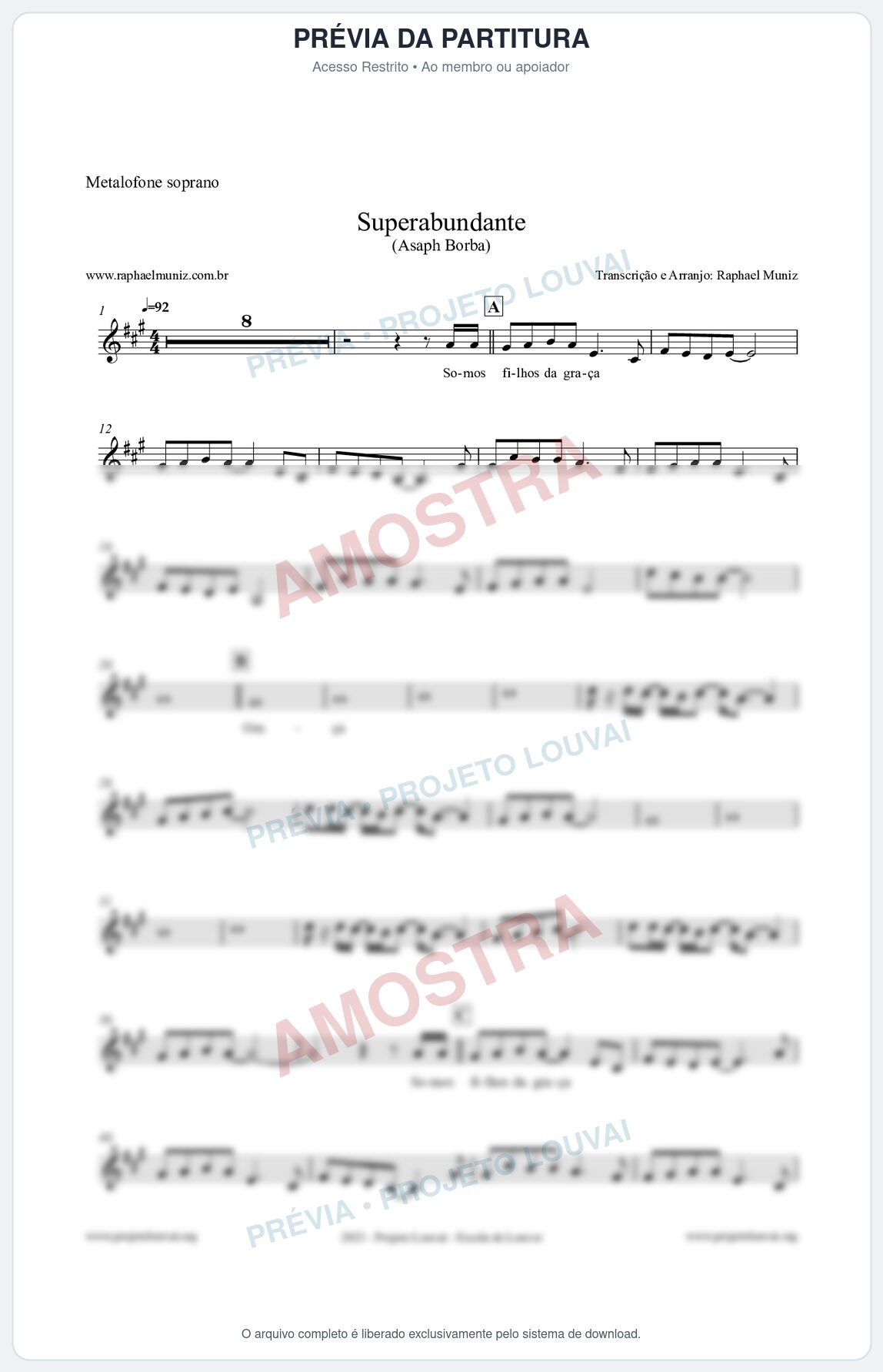 Prévia protegida da primeira página da partitura Partitura para Metalofone soprano - Superabundante - Asaph Borba