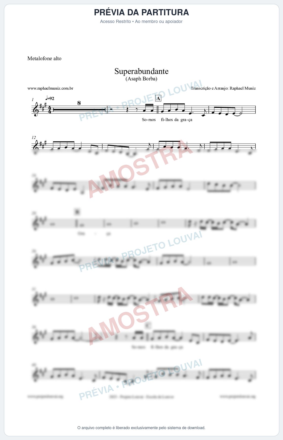 Prévia protegida da primeira página da partitura Partitura para Metalofone alto - Superabundante - Asaph Borba