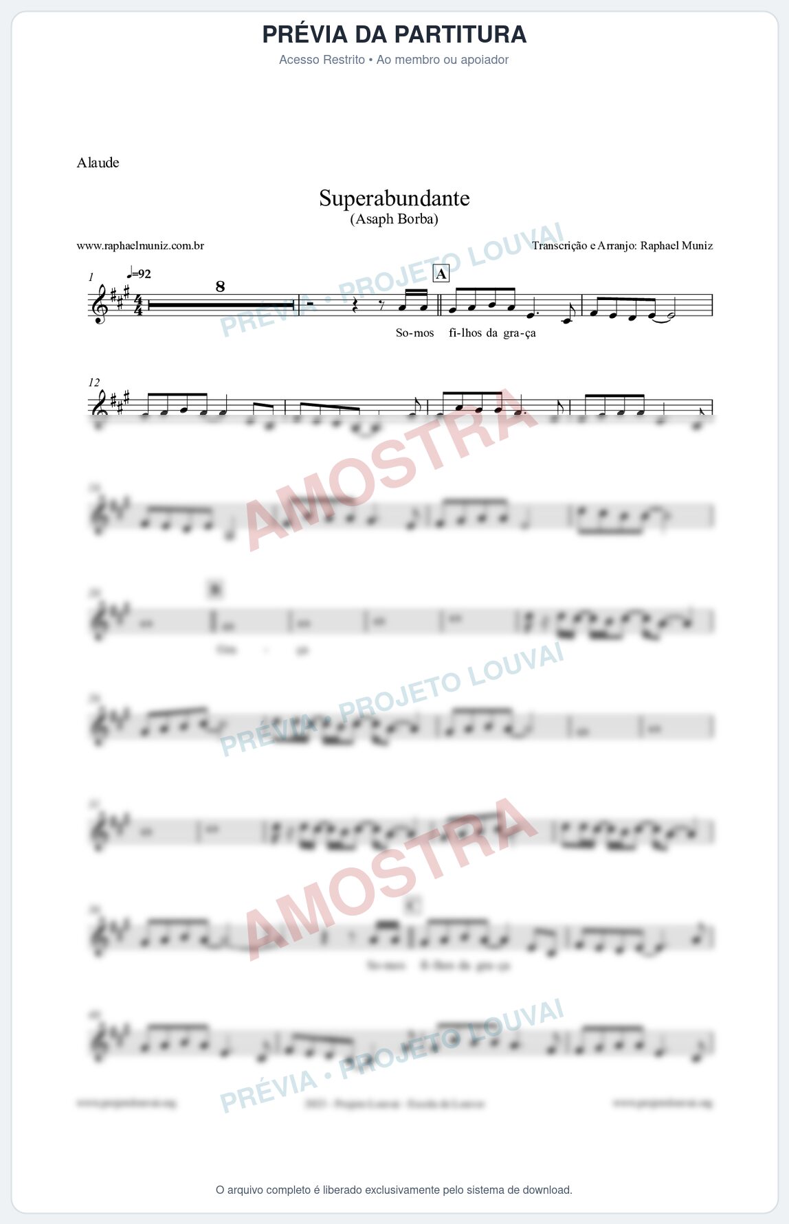 Prévia protegida da primeira página da partitura Partitura para Alaúde - Superabundante - Asaph Borba