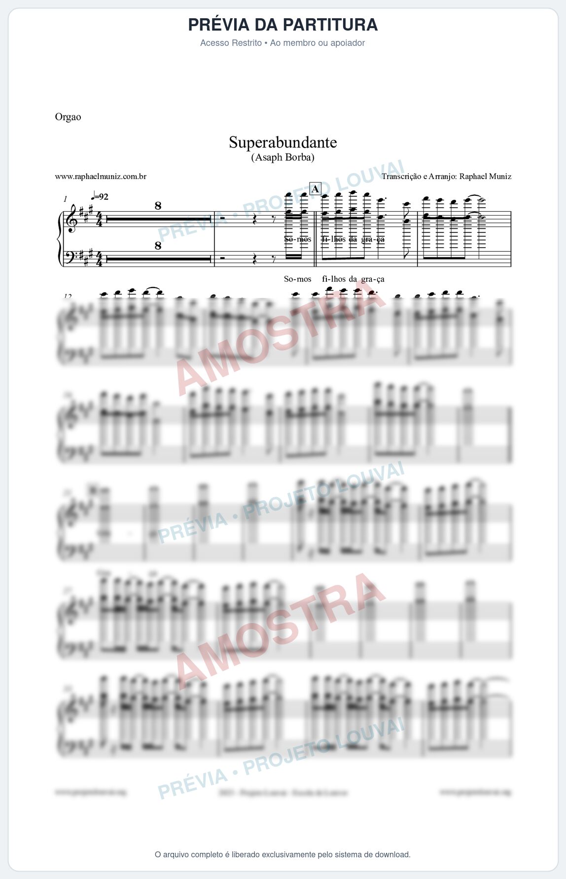 Prévia protegida da primeira página da partitura Partitura para Órgão - Superabundante - Asaph Borba