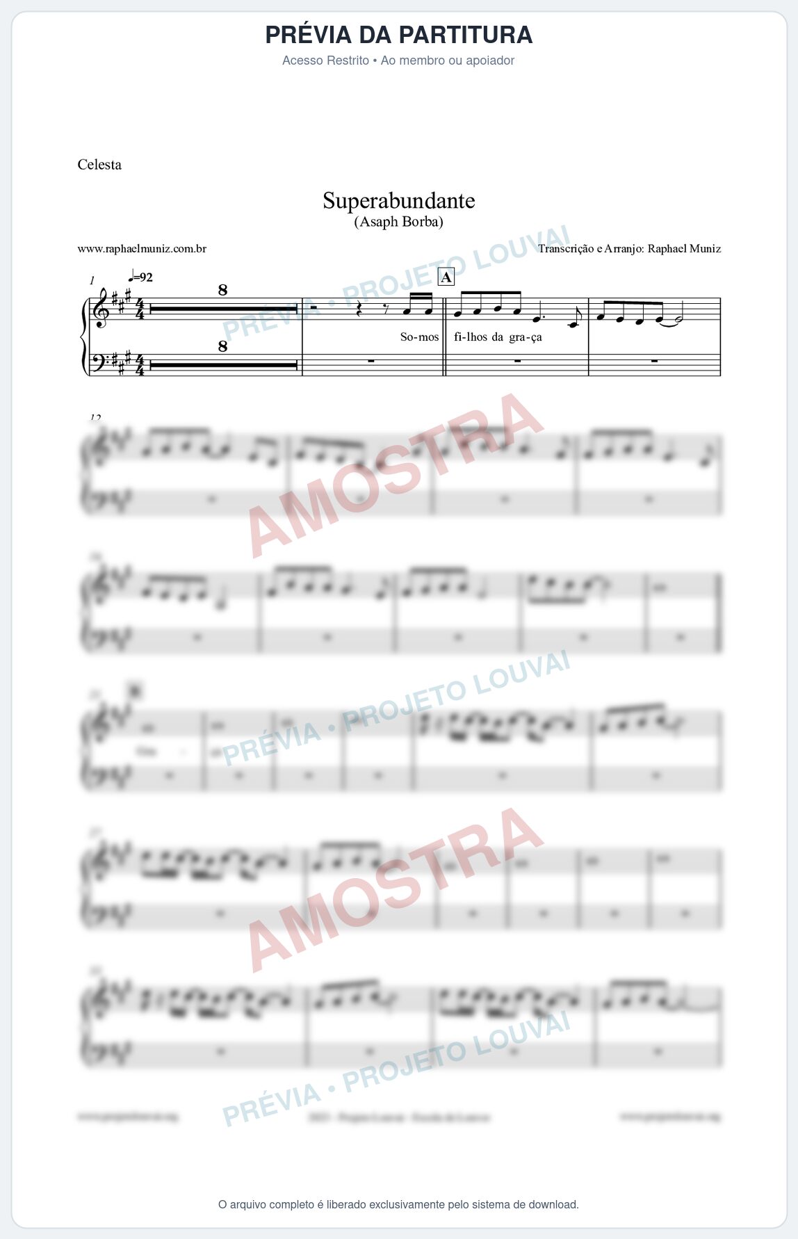 Prévia protegida da primeira página da partitura Partitura para Celesta - Superabundante - Asaph Borba