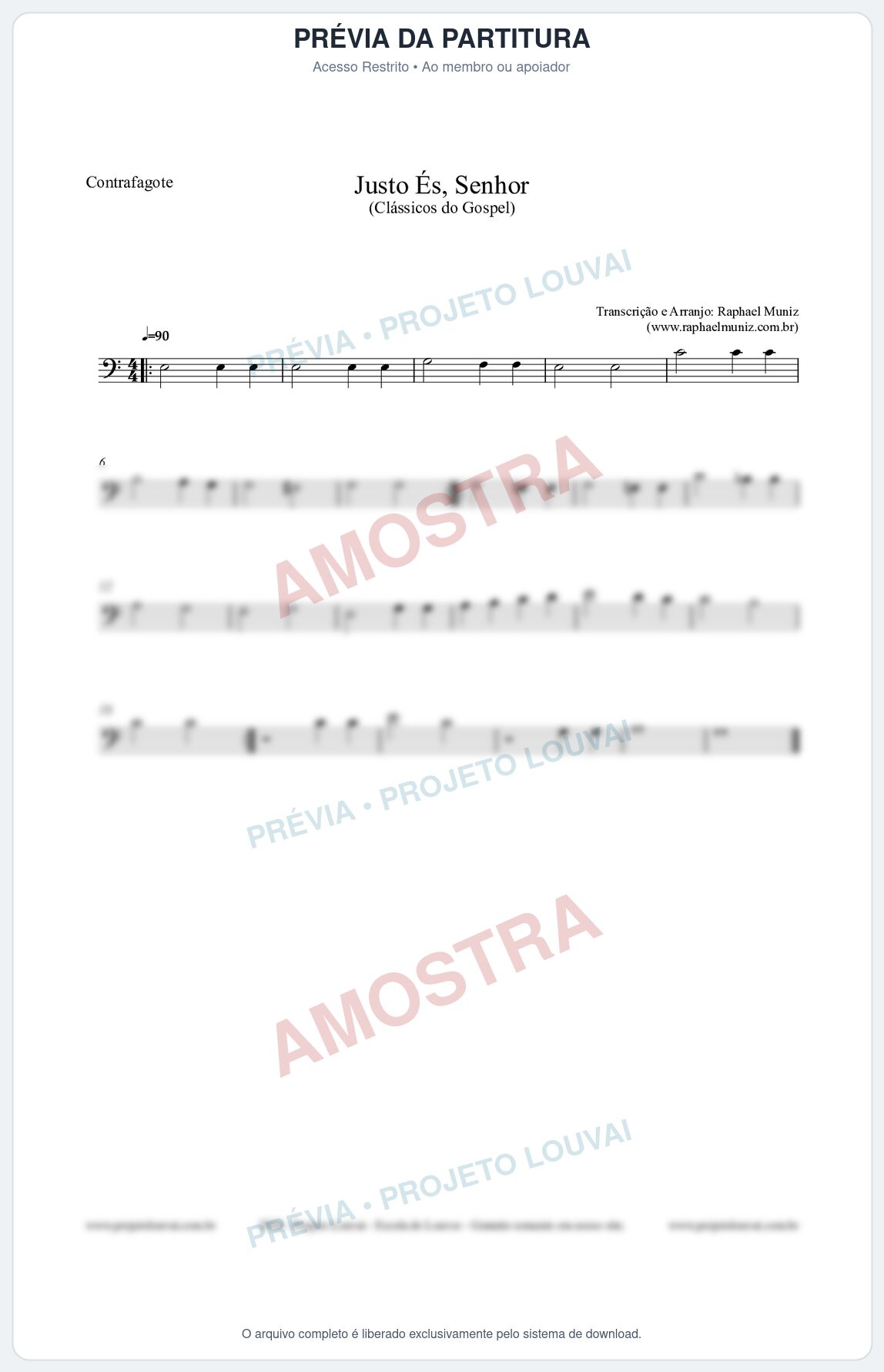 Prévia protegida da primeira página da partitura Partitura para Contrafagote - Justo És Senhor - Cantor Cristão nº2 - Clássicos do Gospel