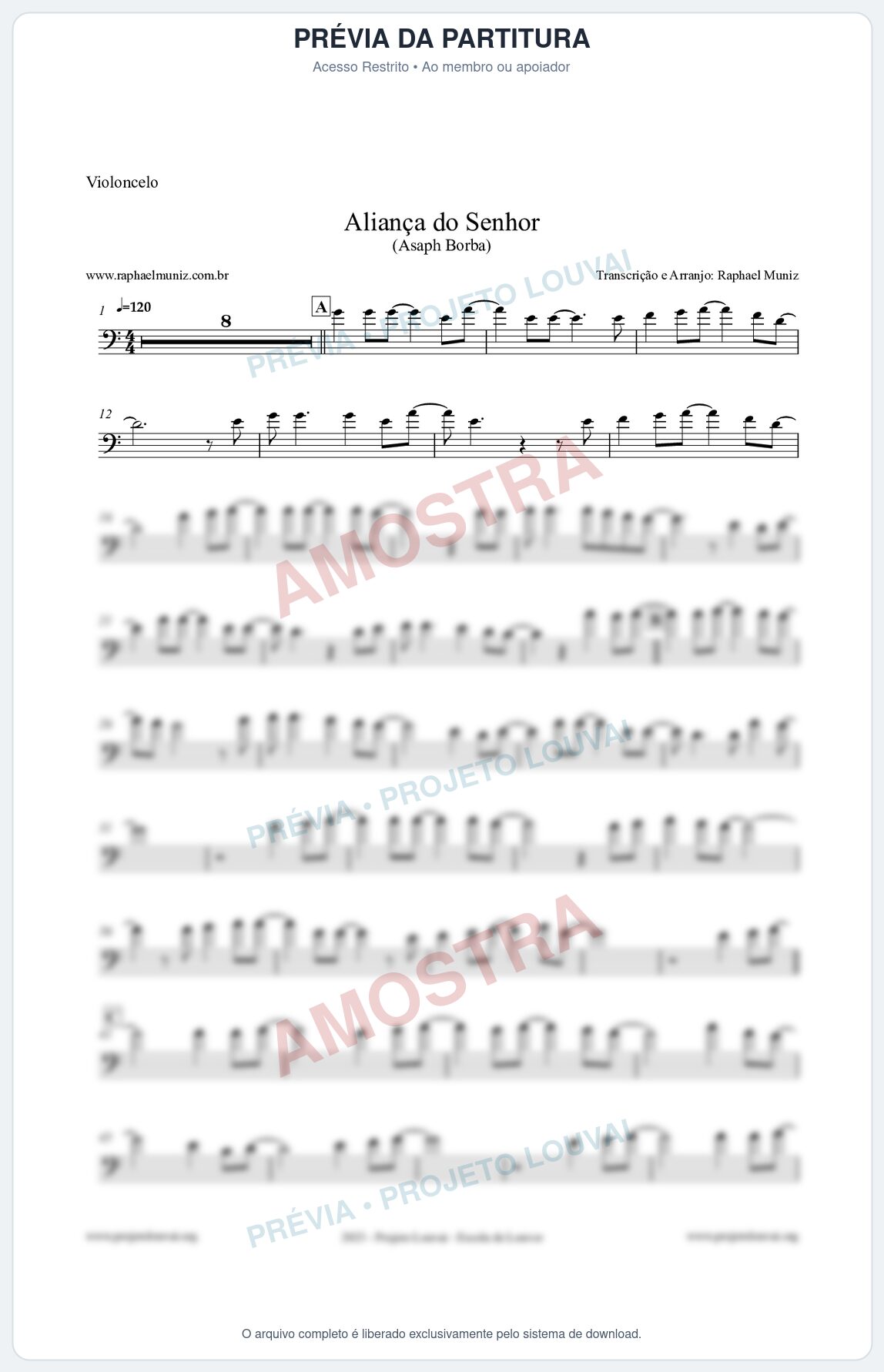 Prévia protegida da primeira página da partitura Partitura para Violoncelo - Aliança do Senhor - Asaph Borba