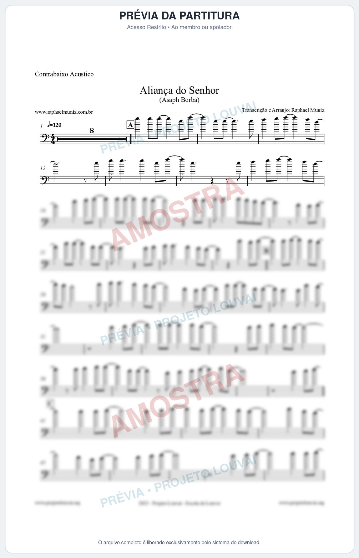 Prévia protegida da primeira página da partitura Partitura para Contrabaixo Acústico - Aliança do Senhor - Asaph Borba