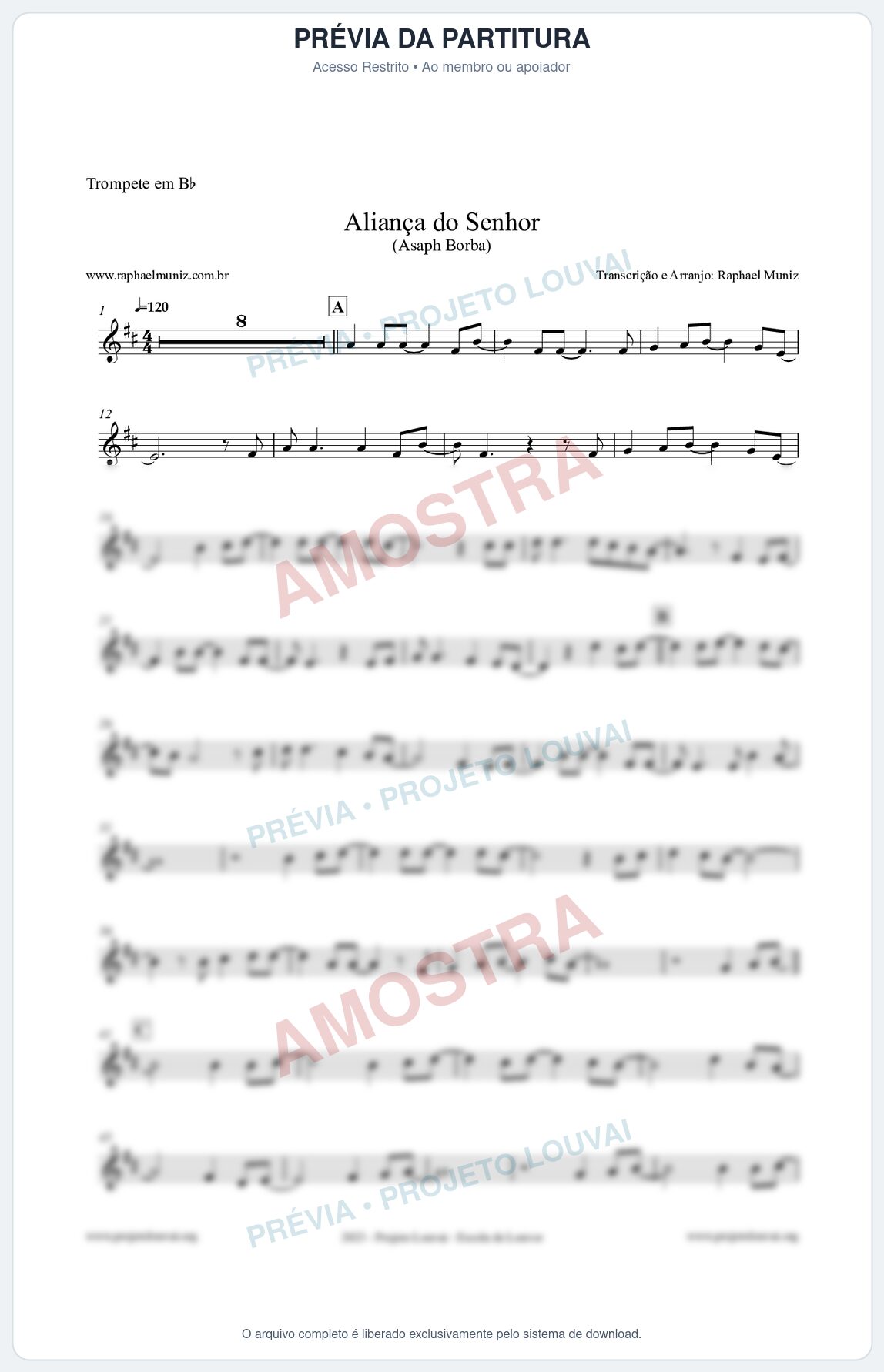 Prévia protegida da primeira página da partitura Partitura para Trompete em Bb - Aliança do Senhor - Asaph Borba