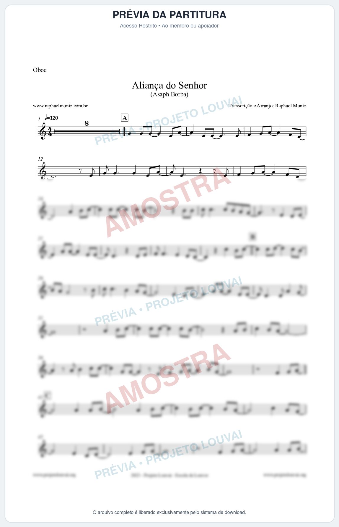 Prévia protegida da primeira página da partitura Partitura para Oboé - Aliança do Senhor - Asaph Borba