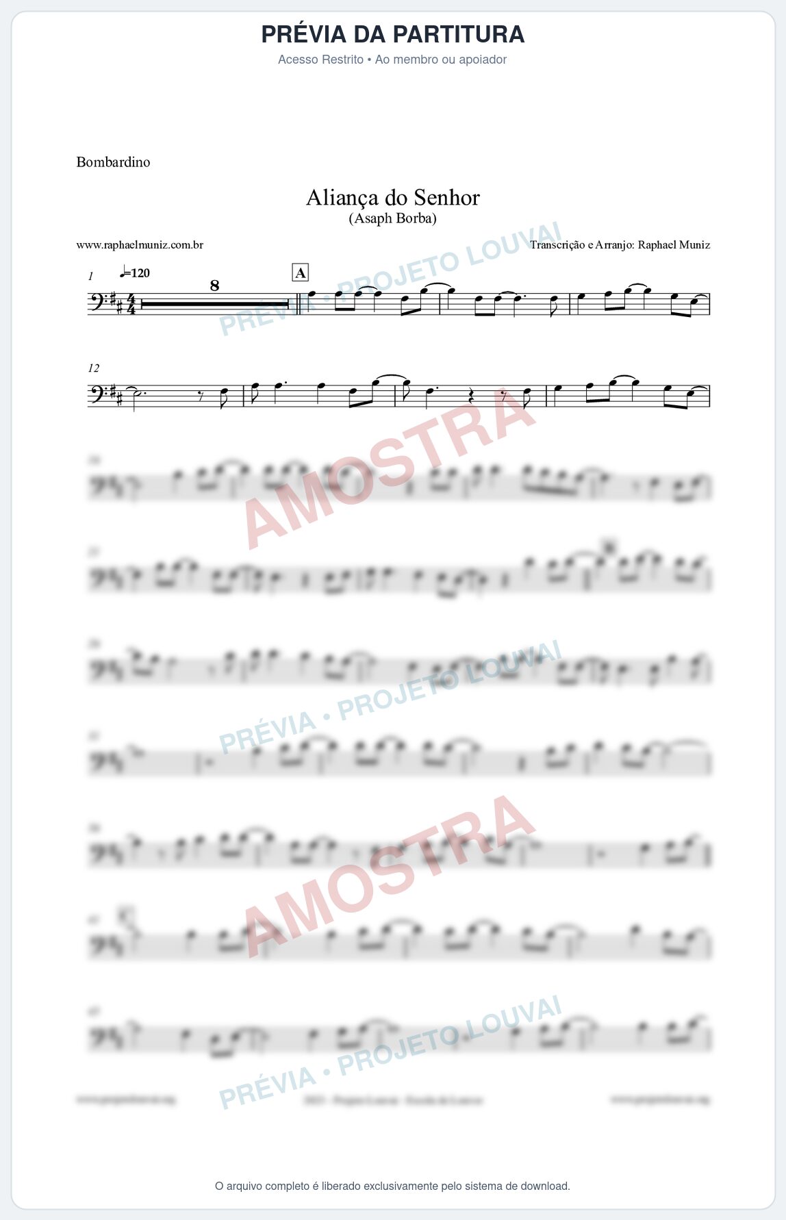 Prévia protegida da primeira página da partitura Partitura para Bombardino - Aliança do Senhor - Asaph Borba