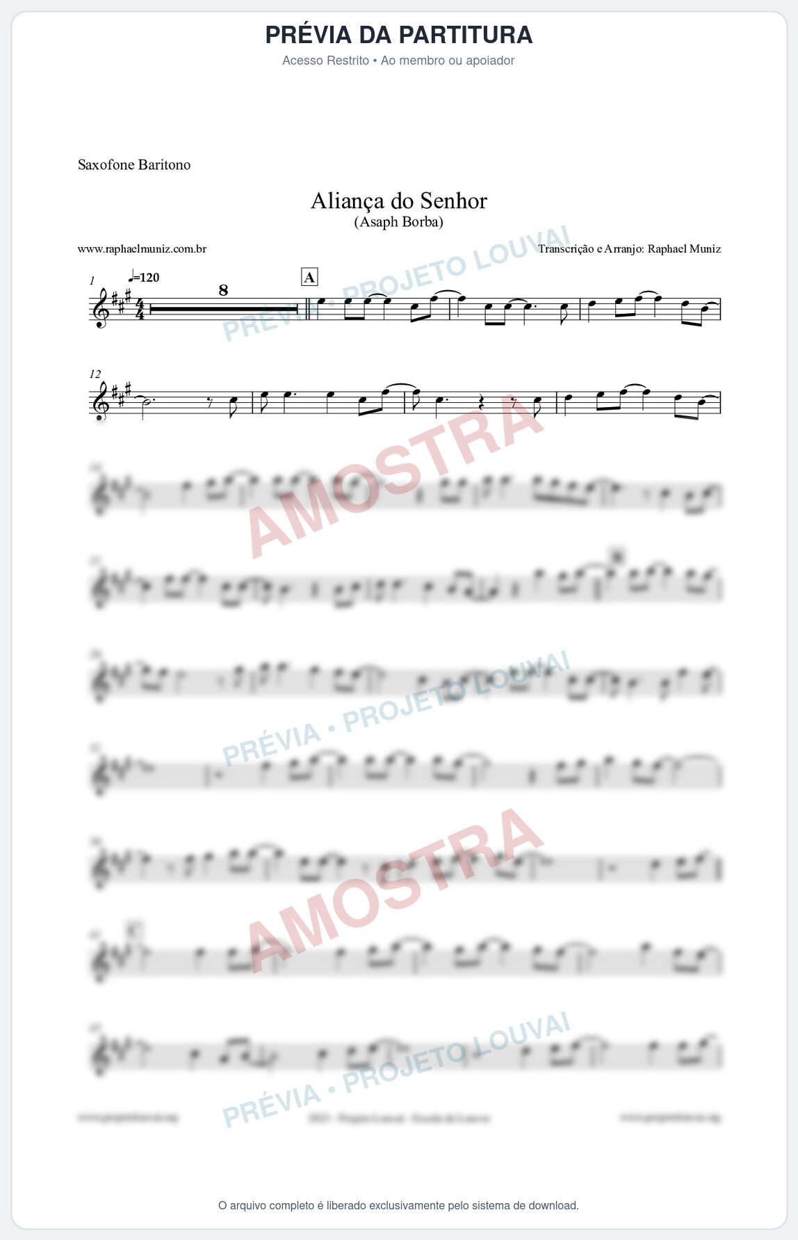 Prévia protegida da primeira página da partitura Partitura para Saxofone Barítono - Aliança do Senhor - Asaph Borba