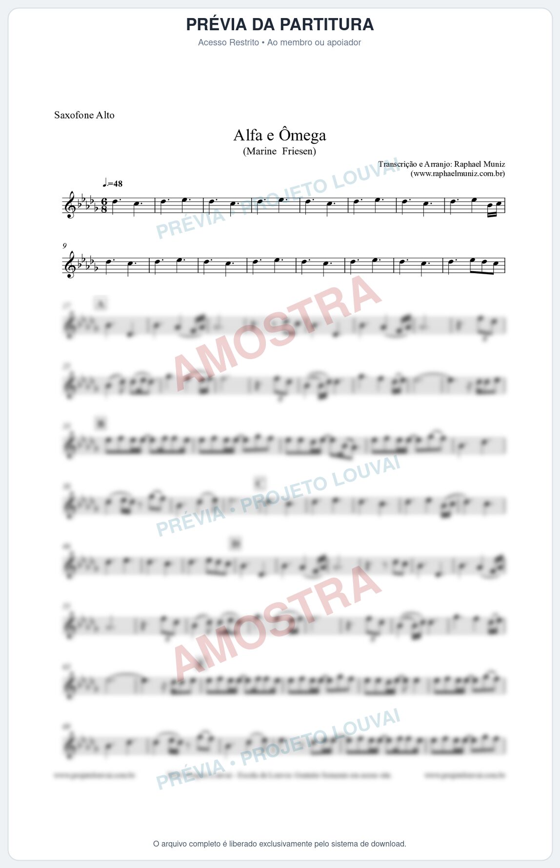 Prévia protegida da primeira página da partitura Partitura para Sax Alto - Alfa e Ômega - Marine Friesen