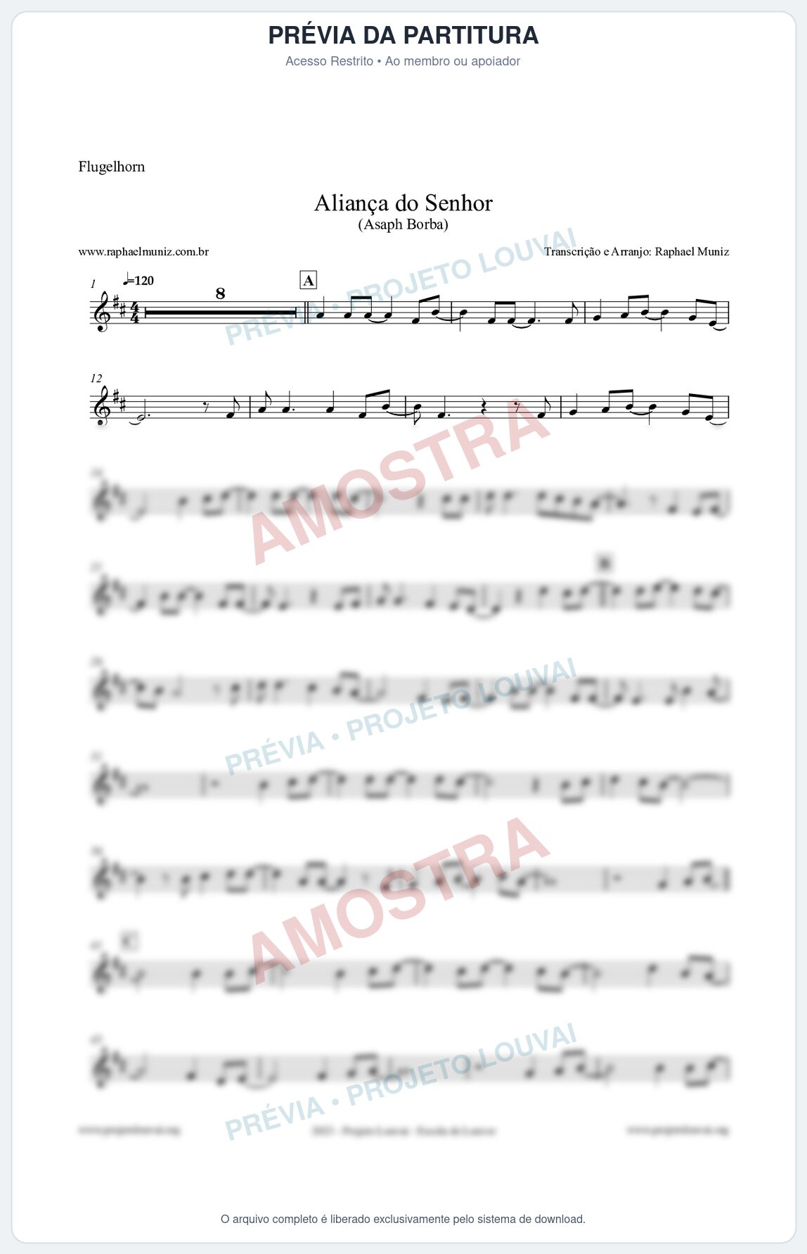 Prévia protegida da primeira página da partitura Partitura para Flugelhorn - Aliança do Senhor - Asaph Borba