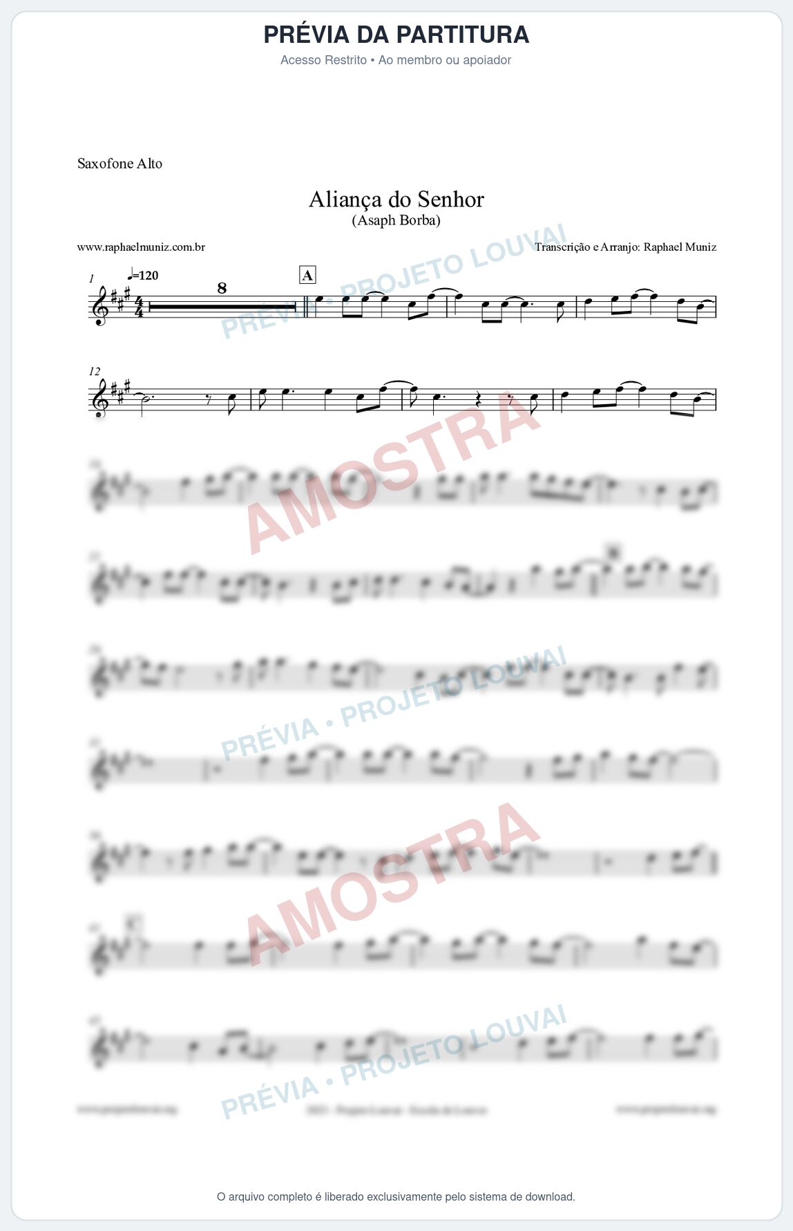 Prévia protegida da primeira página da partitura Partitura para Saxofone Alto - Aliança do Senhor - Asaph Borba