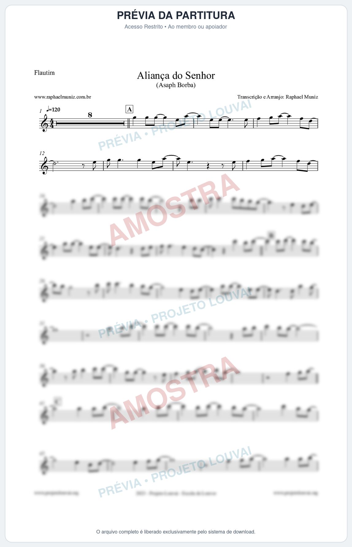 Prévia protegida da primeira página da partitura Partitura para Flautim - Aliança do Senhor - Asaph Borba