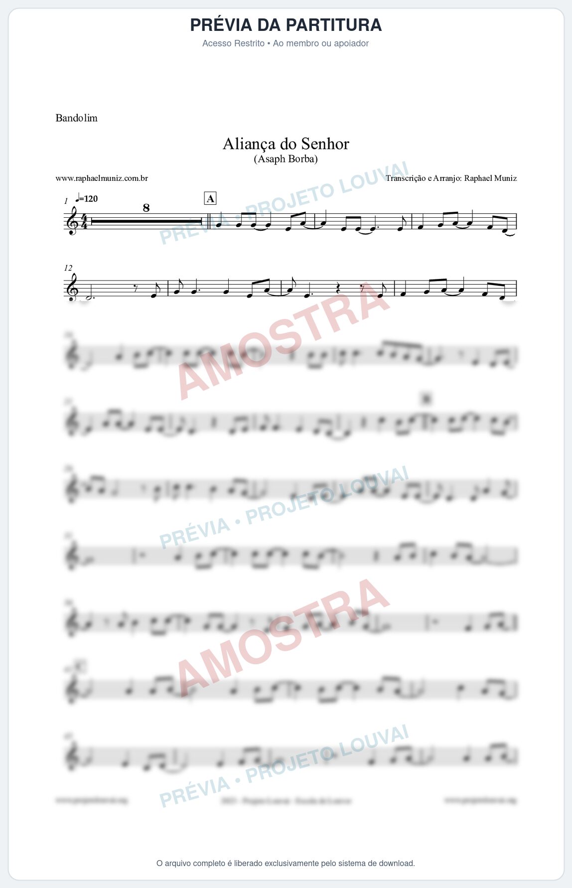 Prévia protegida da primeira página da partitura Partitura para Bandolim - Aliança do Senhor - Asaph Borba