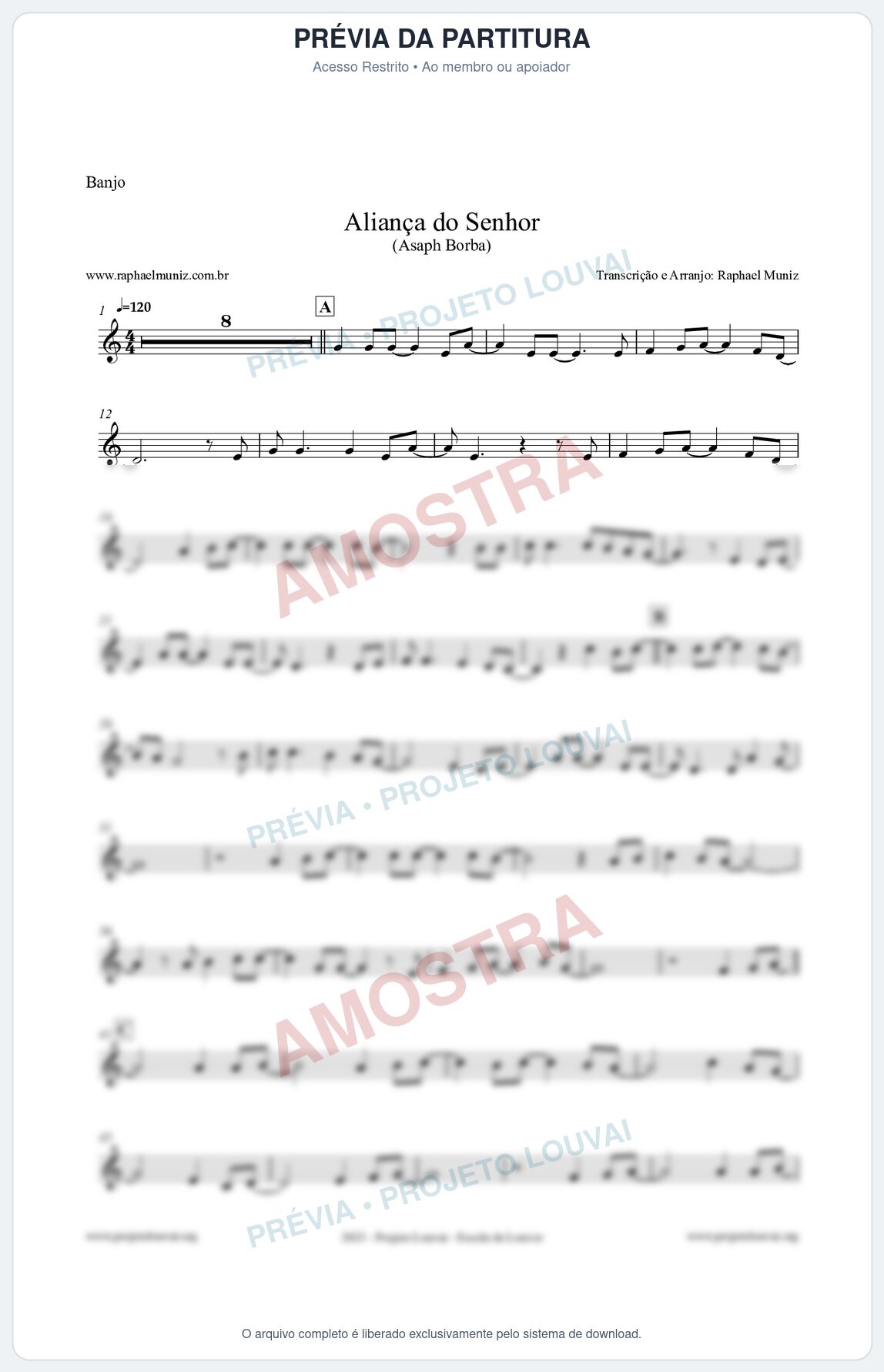 Prévia protegida da primeira página da partitura Partitura para Banjo - Aliança do Senhor - Asaph Borba