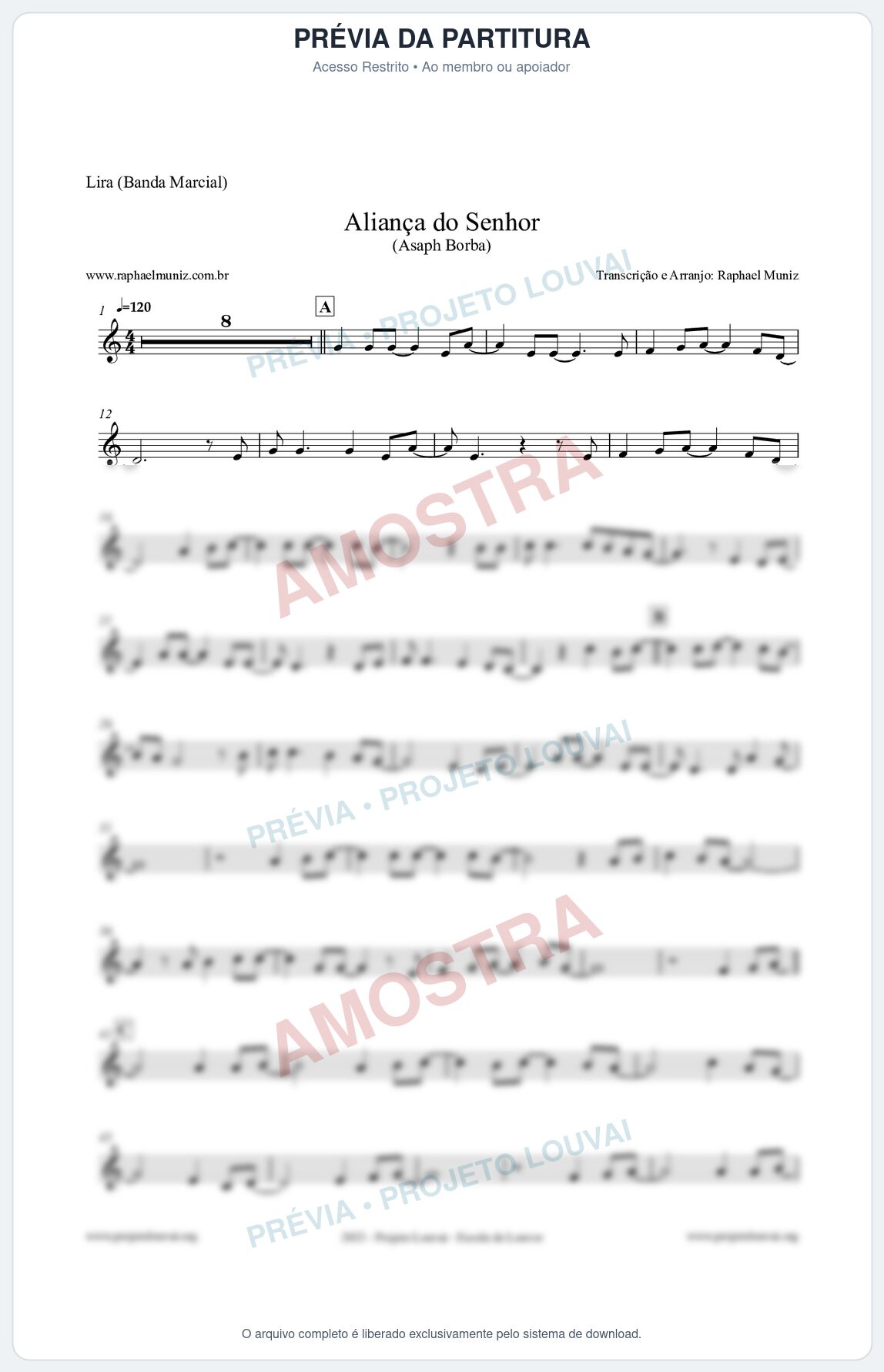 Prévia protegida da primeira página da partitura Partitura para Lira (Banda Marcial) - Aliança do Senhor - Asaph Borba