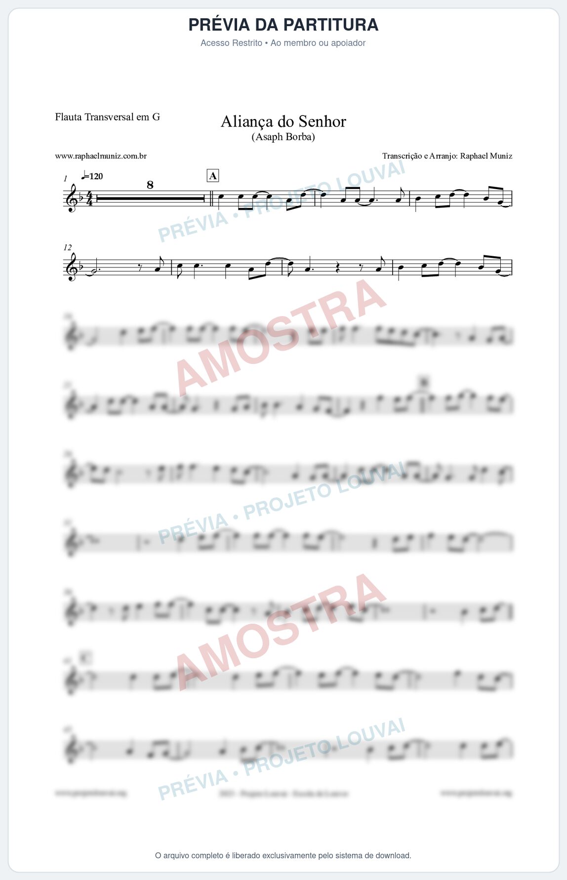 Prévia protegida da primeira página da partitura Partitura para Flauta Transversal em G - Aliança do Senhor - Asaph Borba